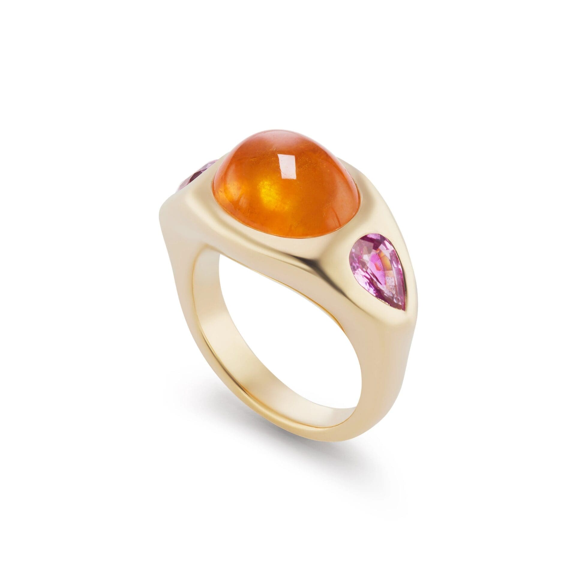 Gypsy Ring with Spessartite Cabochon and Pink Sapphire Pears