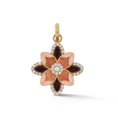 14K Gold Violet Large Flower Mixed Stone Charm
