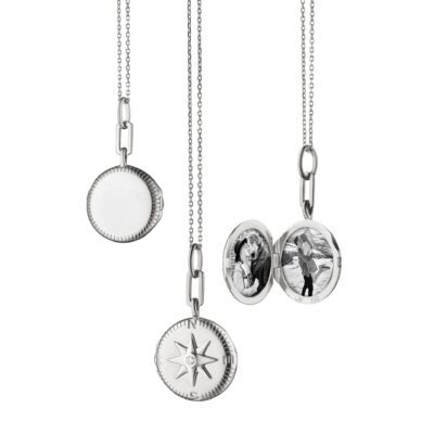 Travel Compass White Sapphires Necklace Length 17" adjustable to 16"