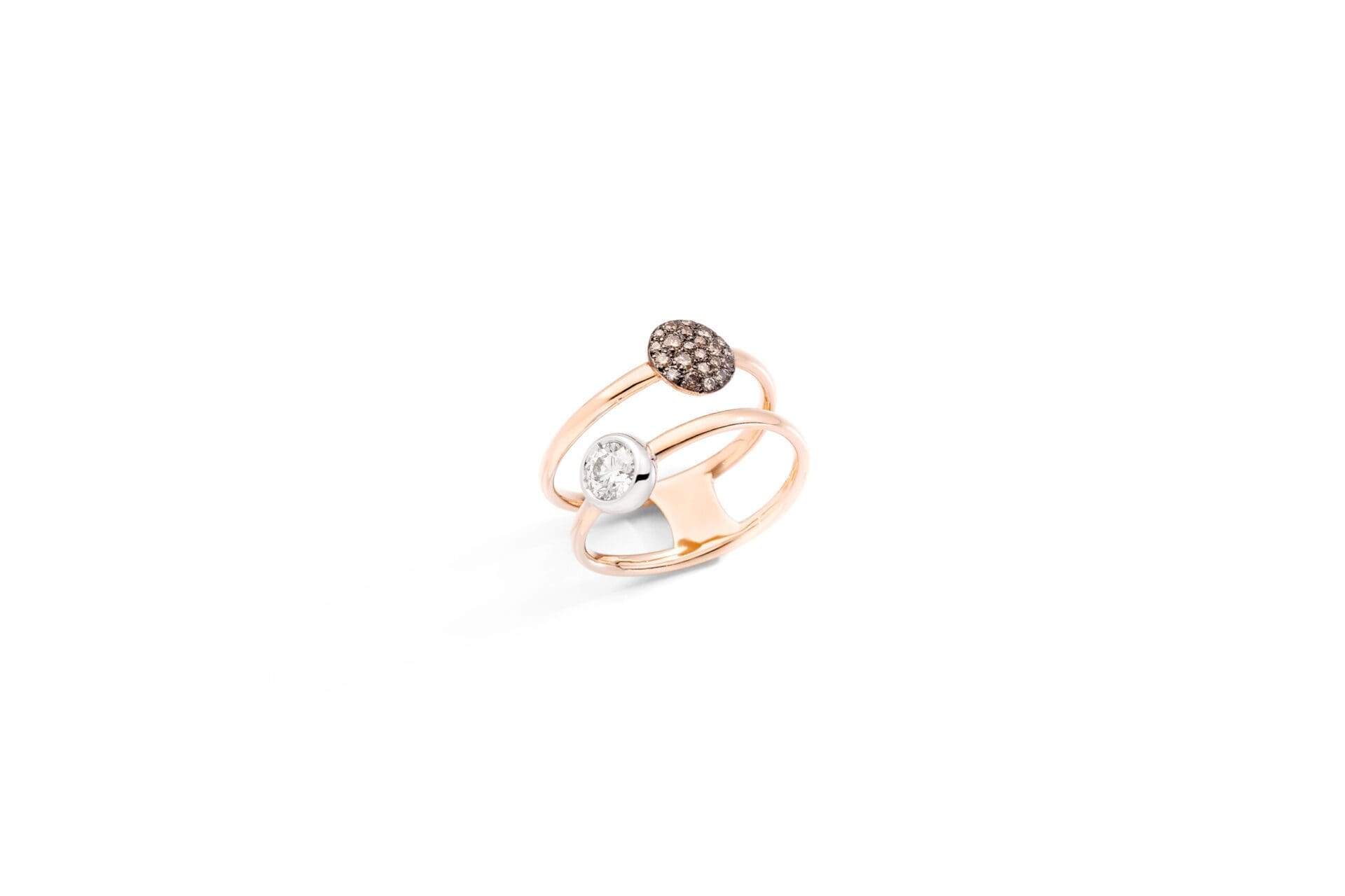 Sabbia Rose Gold & White Gold Brown & White Diamond Double Ring}