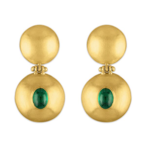 Double Dome Bulla Emerald Earrings