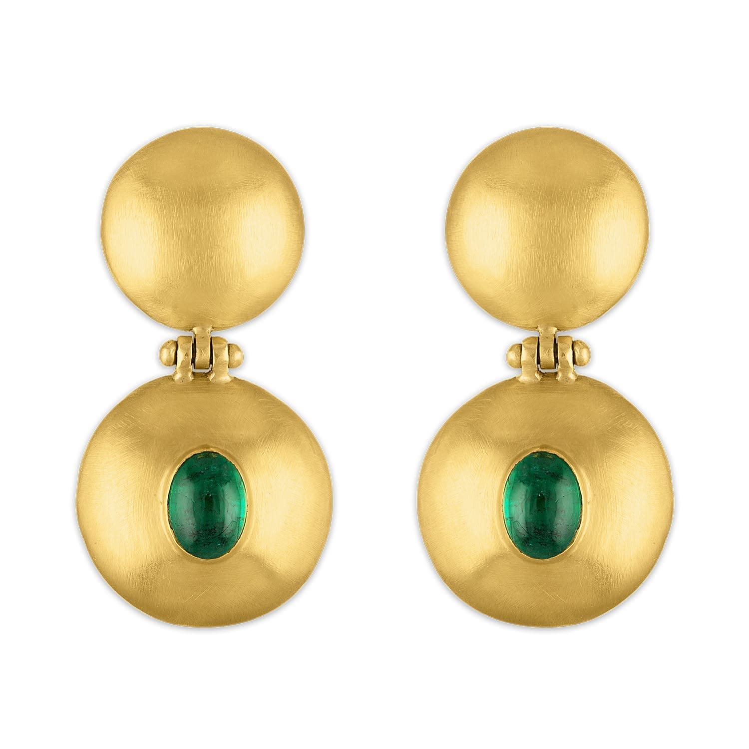 Double Dome Bulla Emerald Earrings