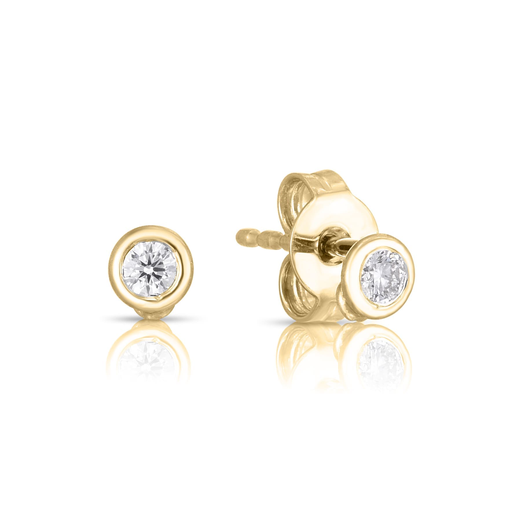 Classic Yellow Gold Diamond Bezel Stud Earrings