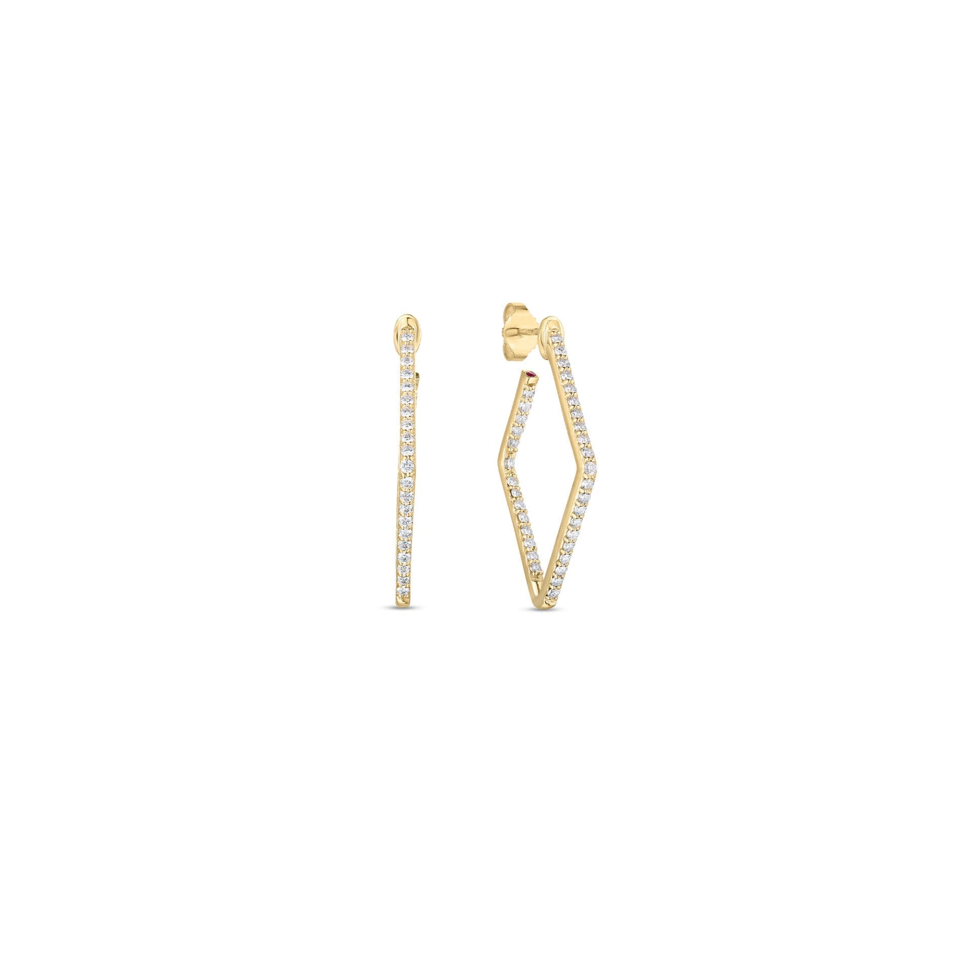 Classic Yellow Gold Diamond Small Sqaure Hoop Earrings