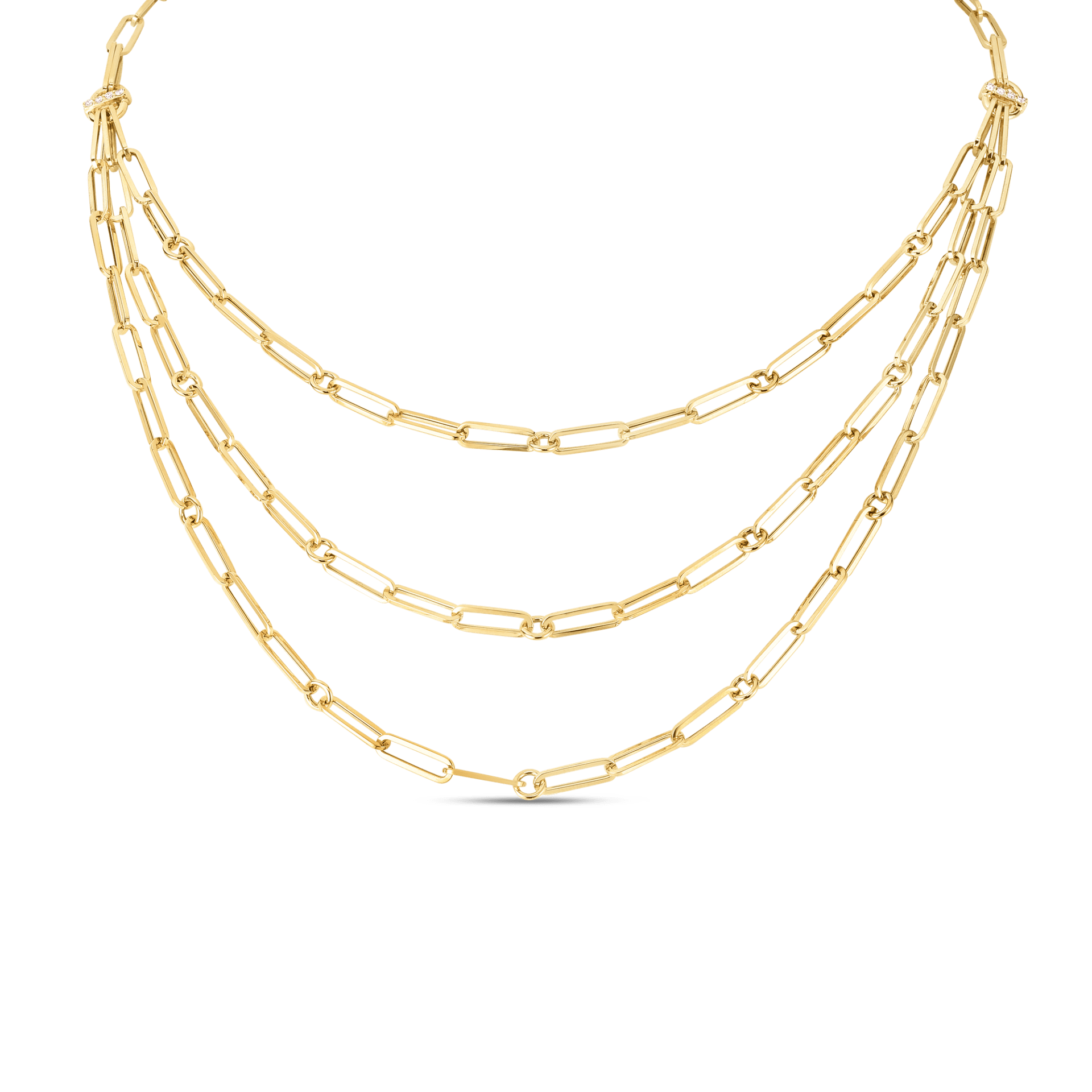 Designer Gold Triple Strand Paperclip Chain & Diamond Necklace