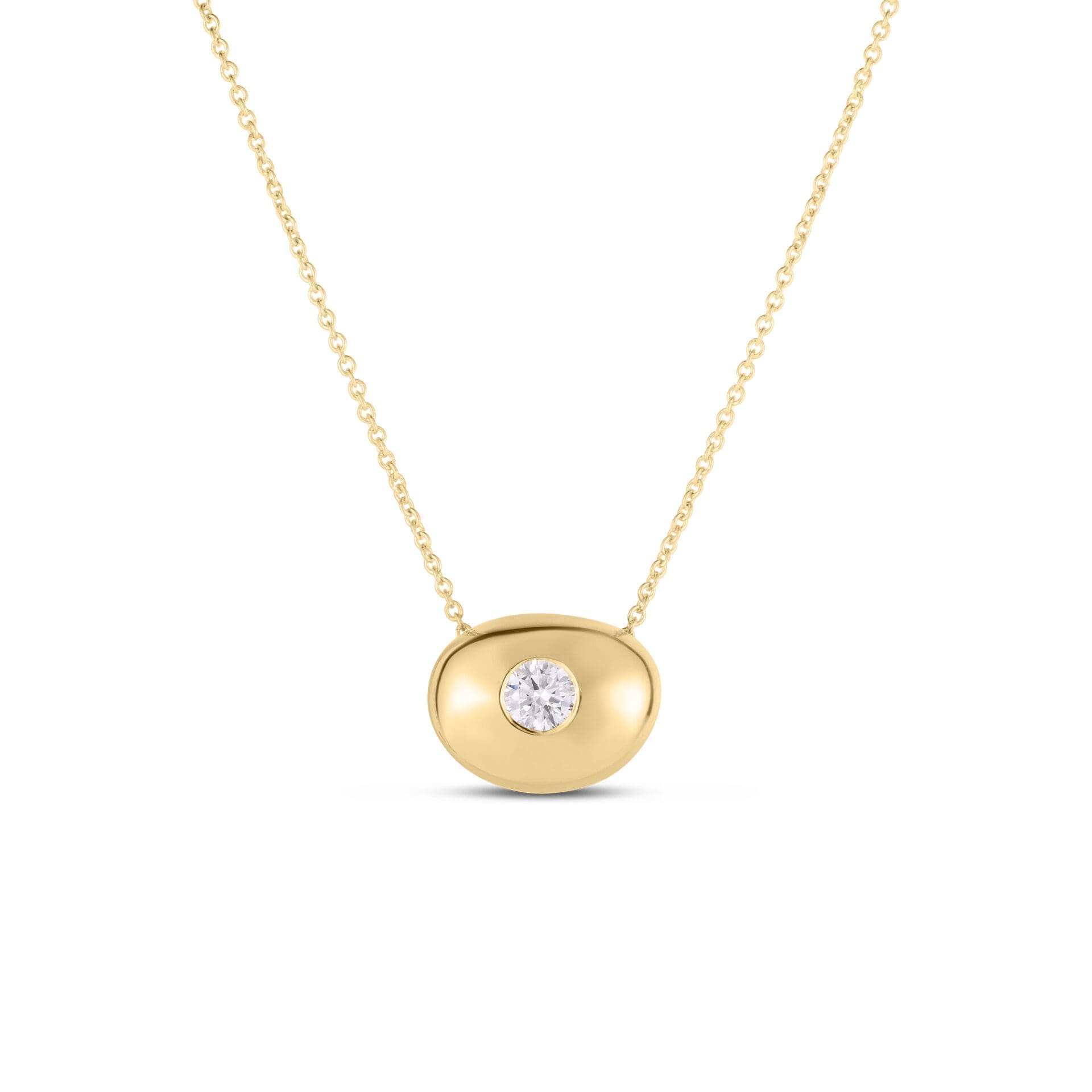 Tiny Treasures Yellow Gold Pebble Pendant with Diamond Necklace