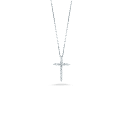 Tiny Treasures White Gold Diamond Cross Necklace Length 16" adjustable to 18"