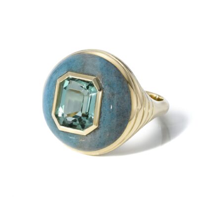 Petite Lollipop 14K Yellow Gold with Mint Tourmaline 3.72 Carats & Trolleite, Size 8