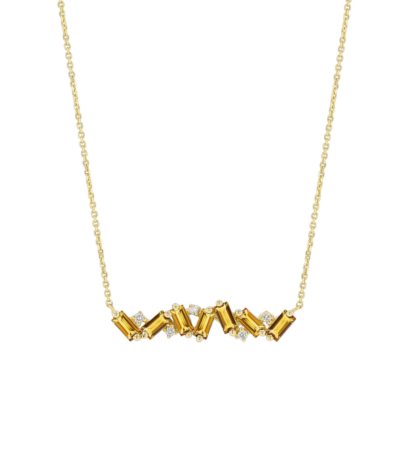 14KYG Amalfi Burst Citrine Baguette Necklace 16"" to 18""