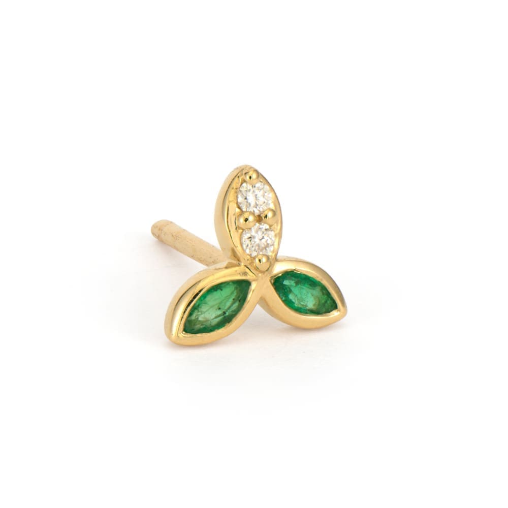 18KYG Three Stories Emeral Petals Stud Earring