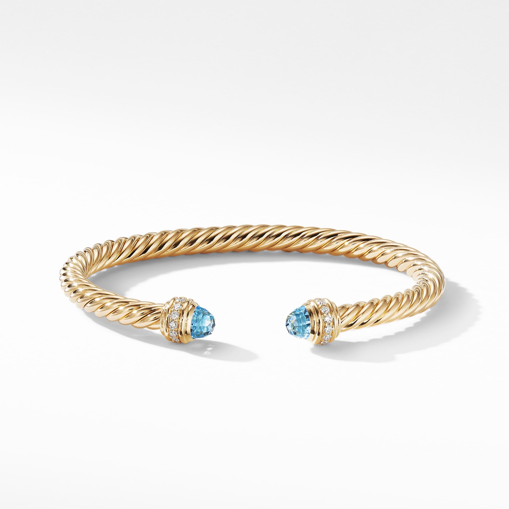 Classic Cablespira® Bracelet in 18K Yellow Gold with Blue Topaz and Diamonds, 5mm
