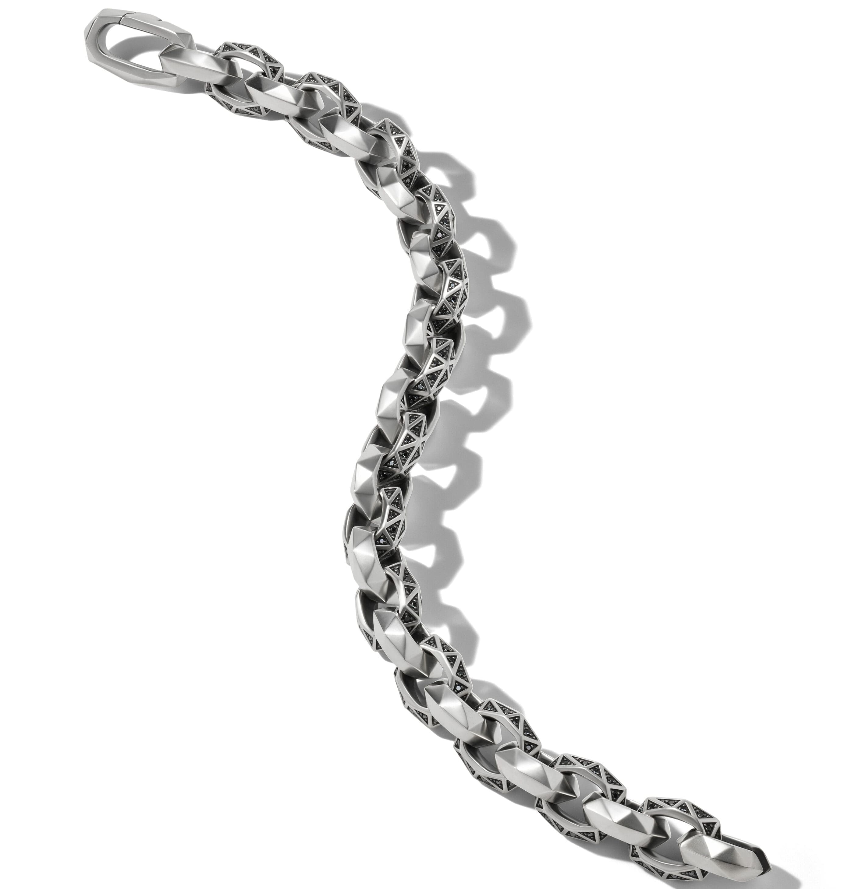 Torqued Faceted Link Bracelet in Sterling Silver with Pavé Black ...