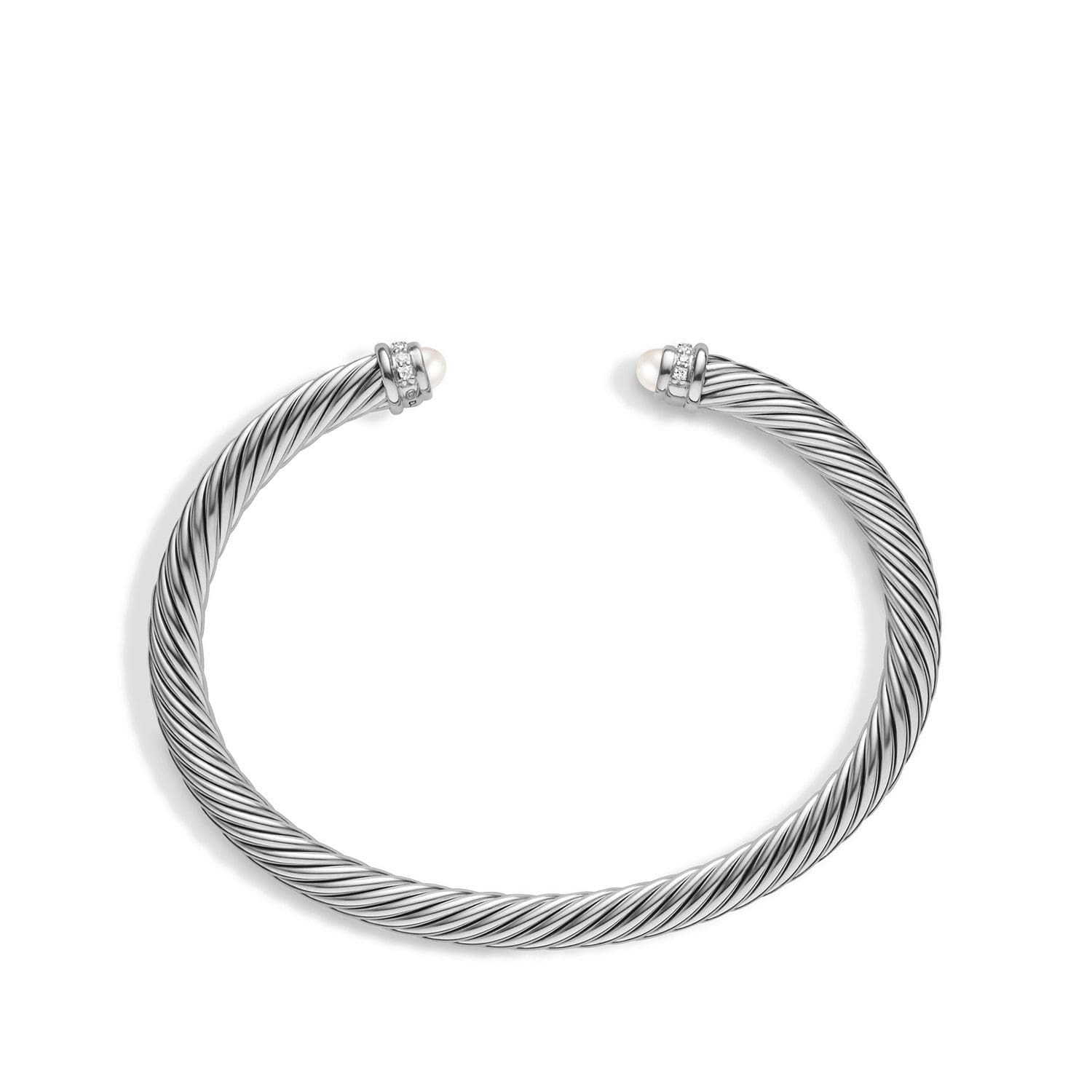 Classic Cable Bracelet in Sterling Silver with Pearls and Diamonds