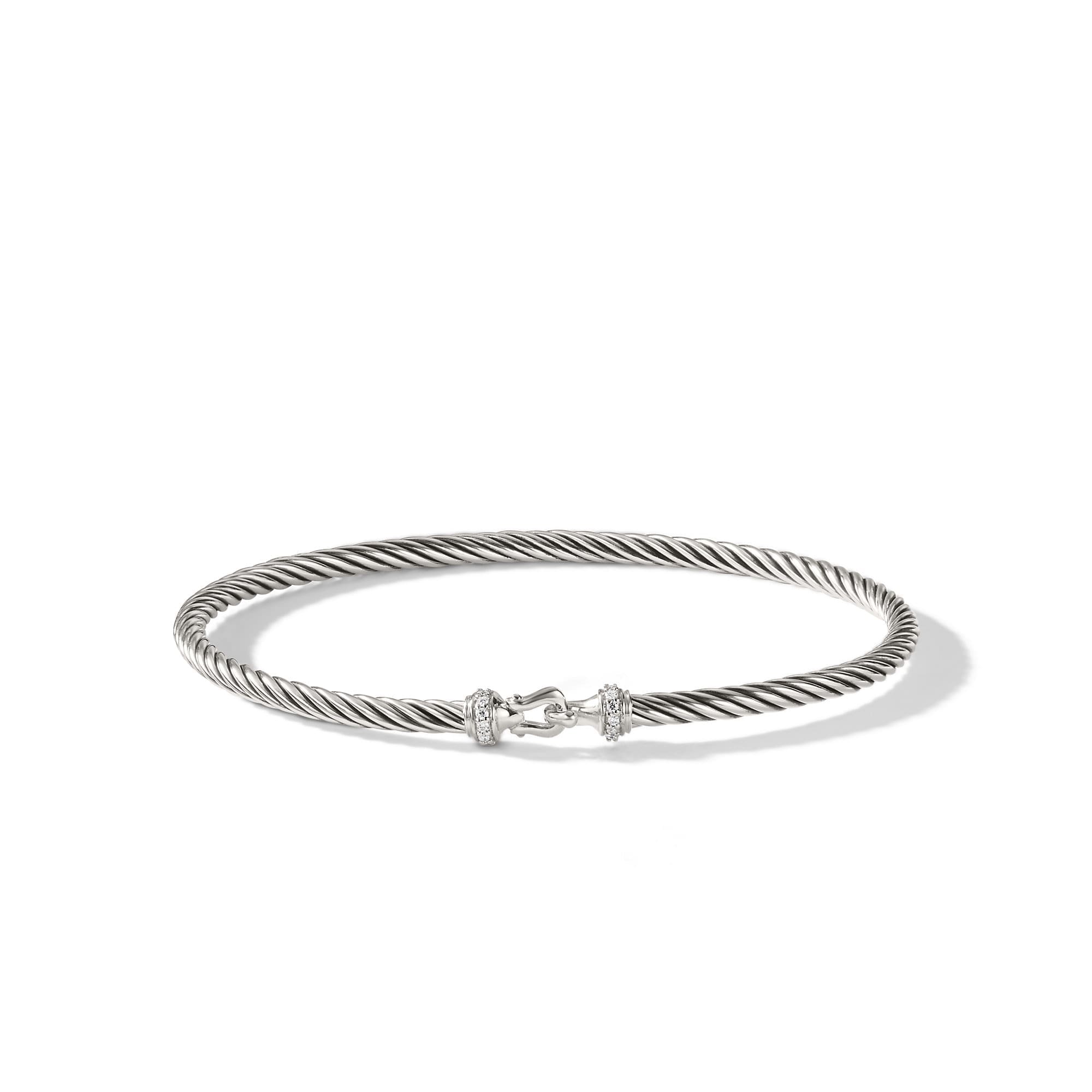 Buckle Classic Cable Bracelet in Sterling Silver with Diamonds