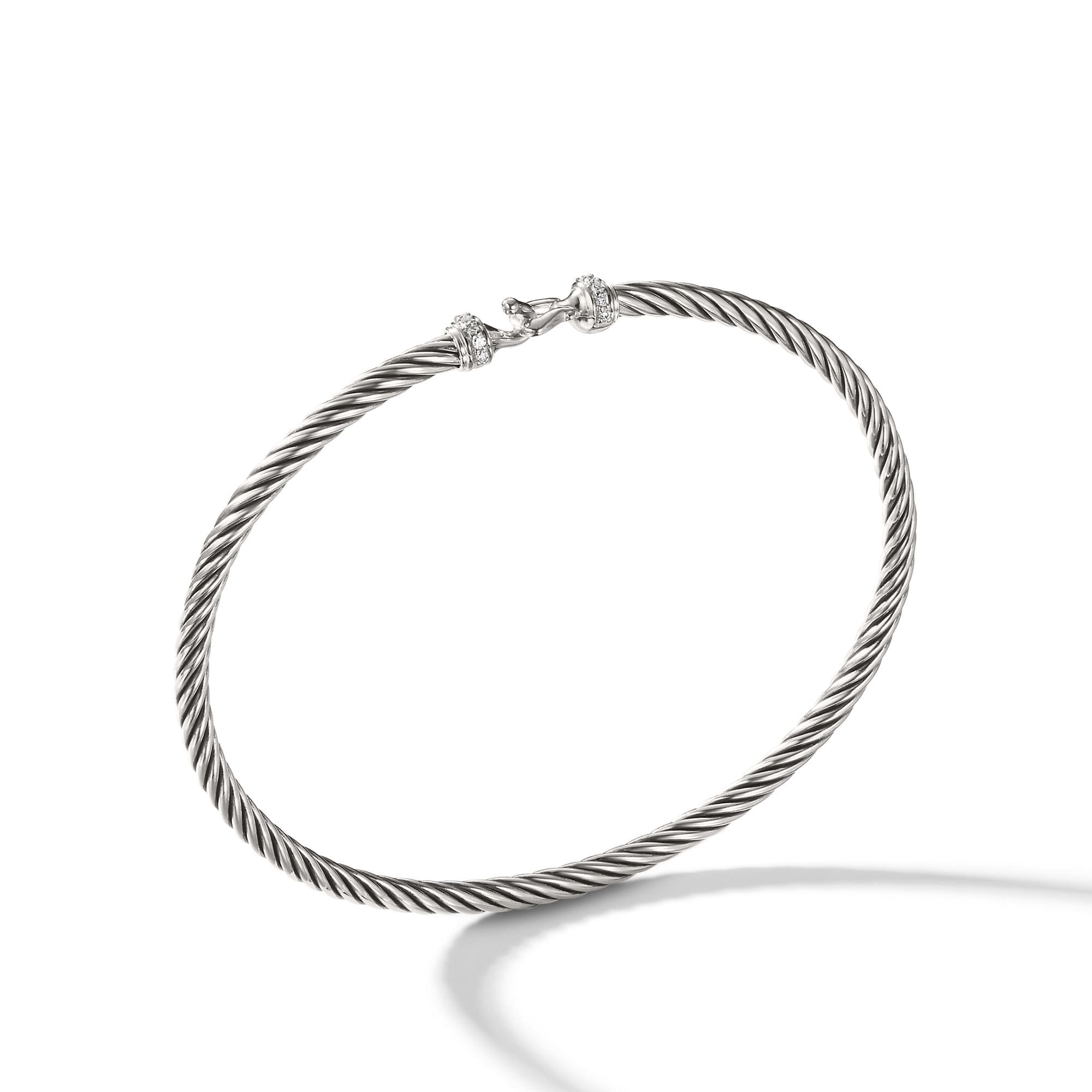Buckle Classic Cable Bracelet in Sterling Silver with Diamonds