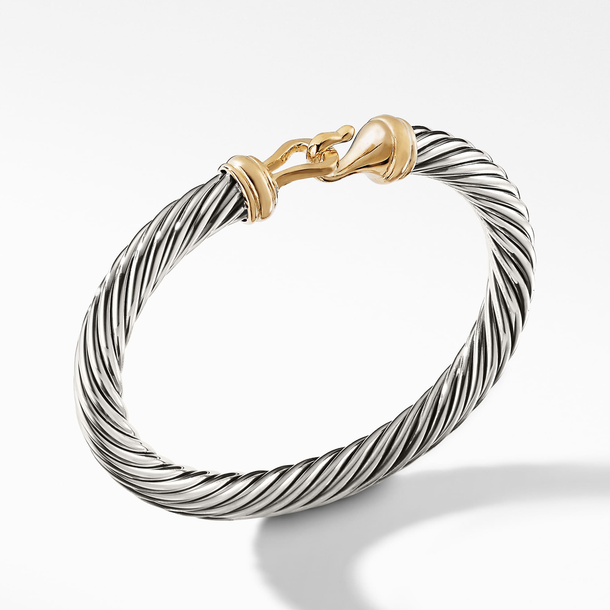 Buckle Classic Cable Bracelet in Sterling Silver with 14K Yellow Gold, 7mm
