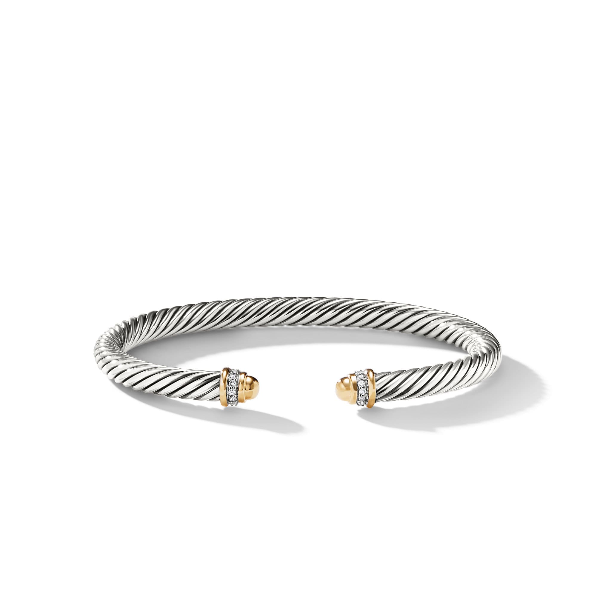 Classic Cable Bracelet in Sterling Silver with 18K Yellow Gold, Gold Domes and Diamonds, 5mm