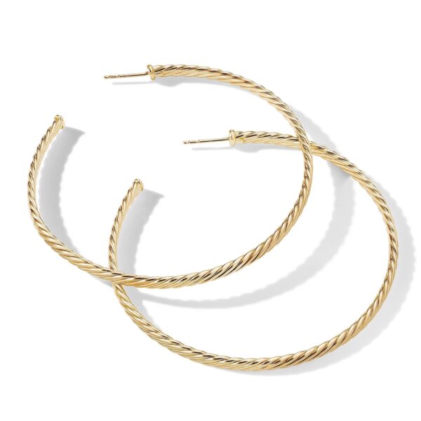 Cable Hoop Earrings in 18K Yellow Gold, 2.5in - Image 2