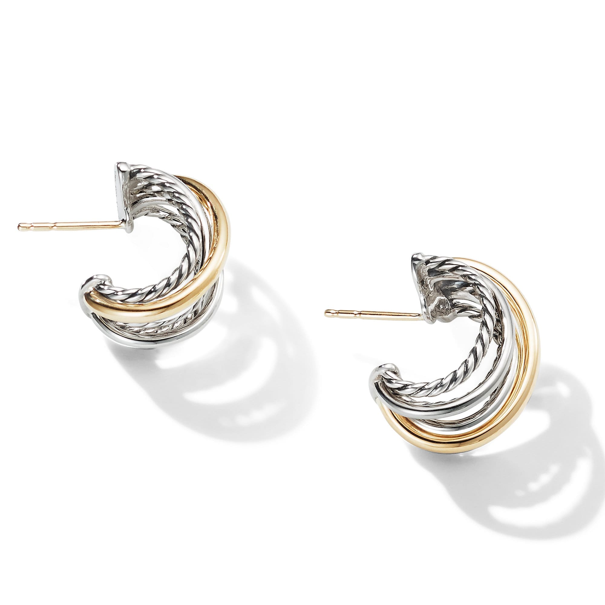 Crossover Shrimp Earrings in Sterling Silver with 18K Yellow Gold, 19.5mm