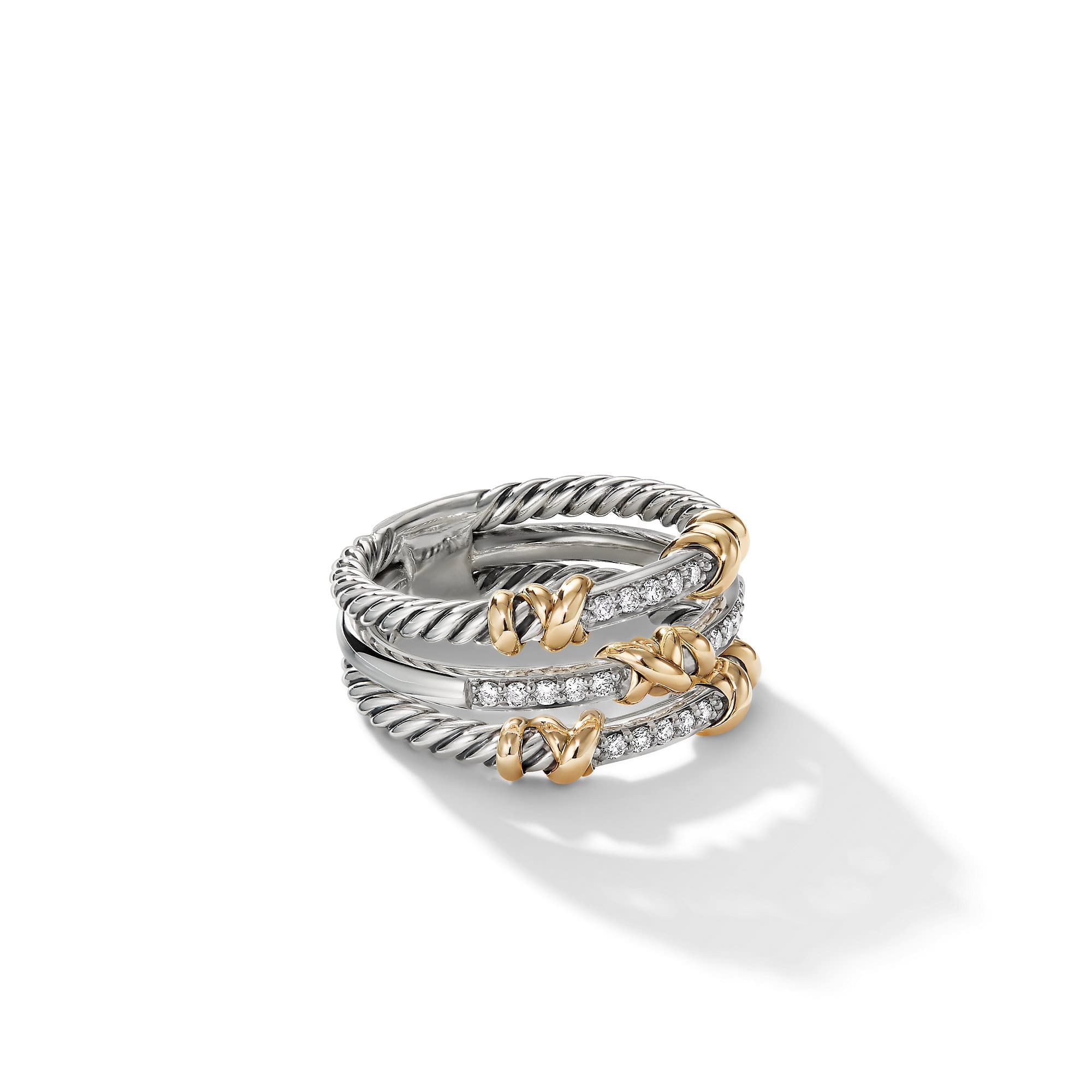 Petite Helena Wrap Three Row Ring in Sterling Silver with 18K Yellow Gold and Diamonds, 12mm