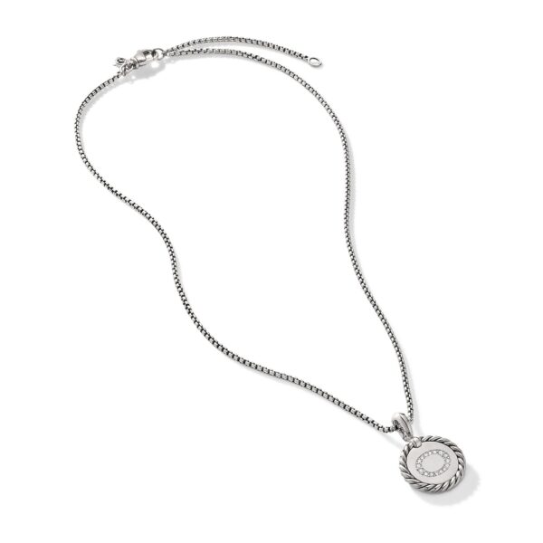 Initial Charm Necklace in Sterling Silver with Diamond O - Image 2