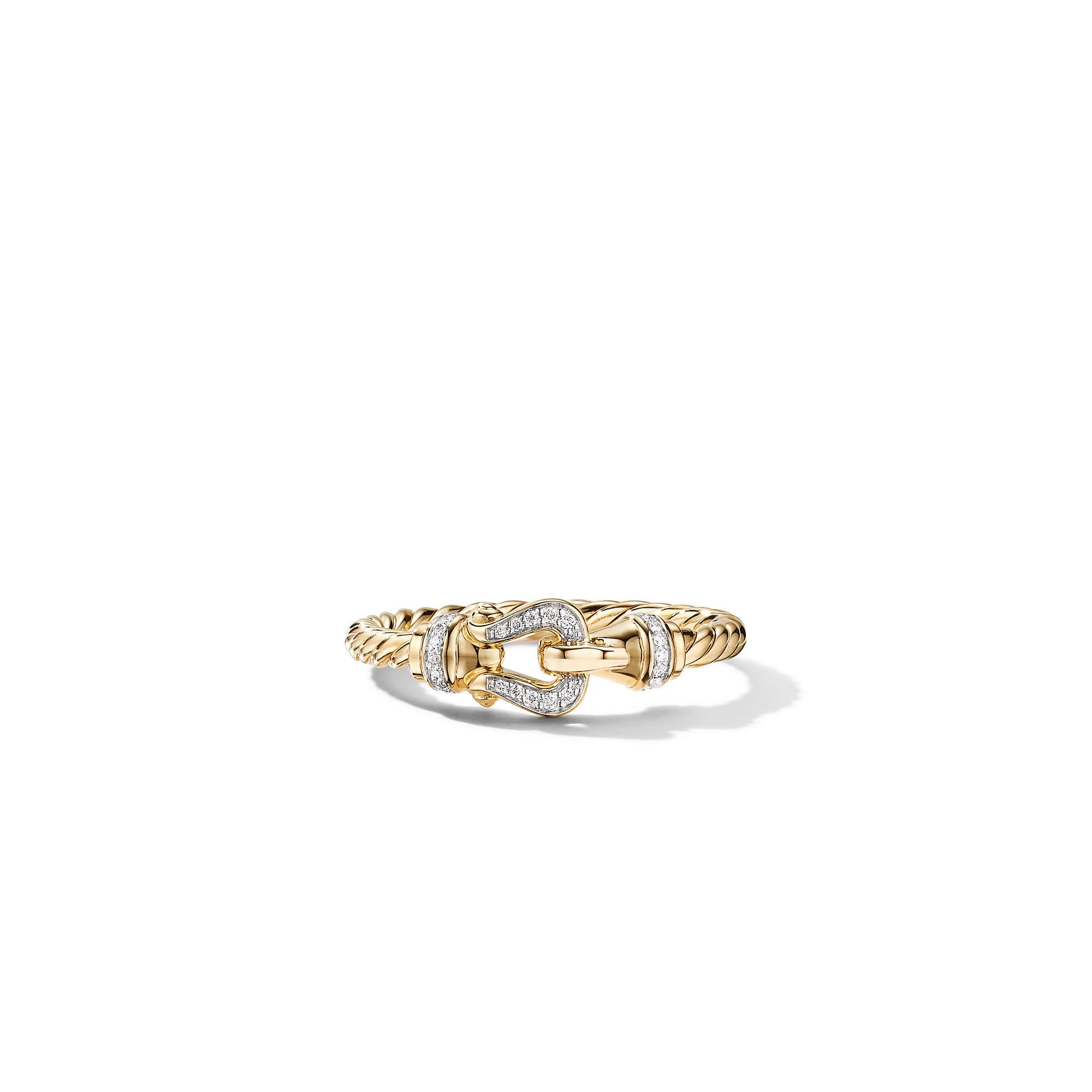 Petite Buckle Ring in 18K Yellow Gold with Diamonds, 2mm