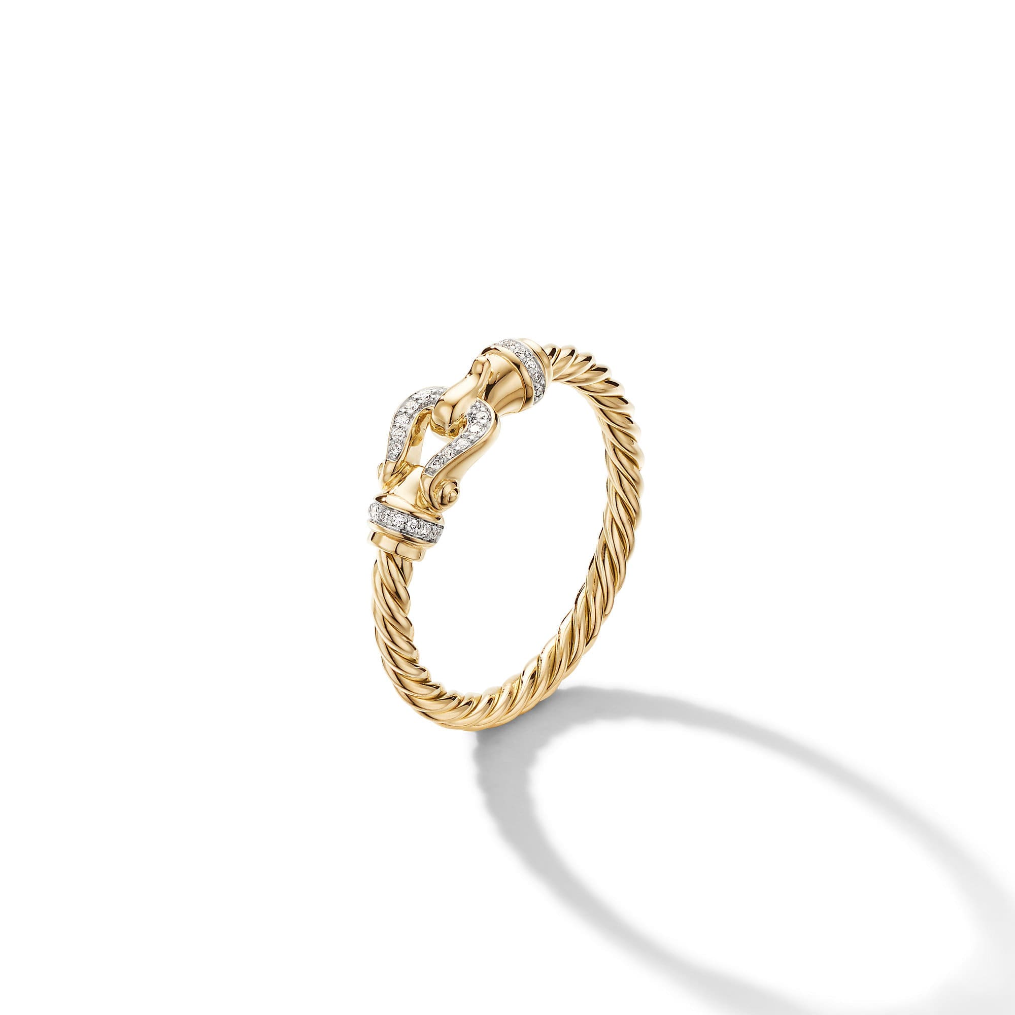 Petite Buckle Ring in 18K Yellow Gold with Diamonds, 2mm