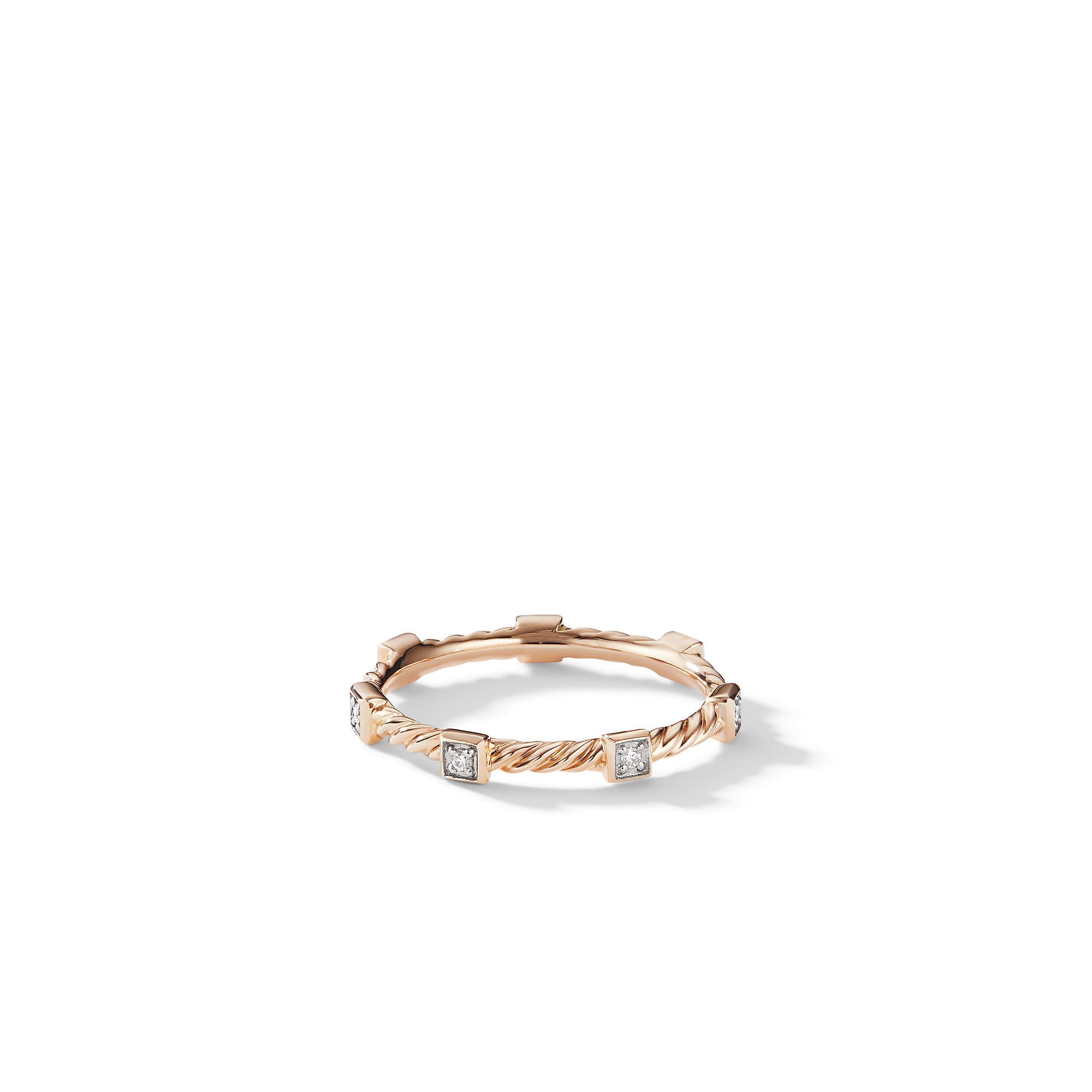 Cable Collectibles® Stations Stack Ring in 18K Rose Gold with Diamonds
