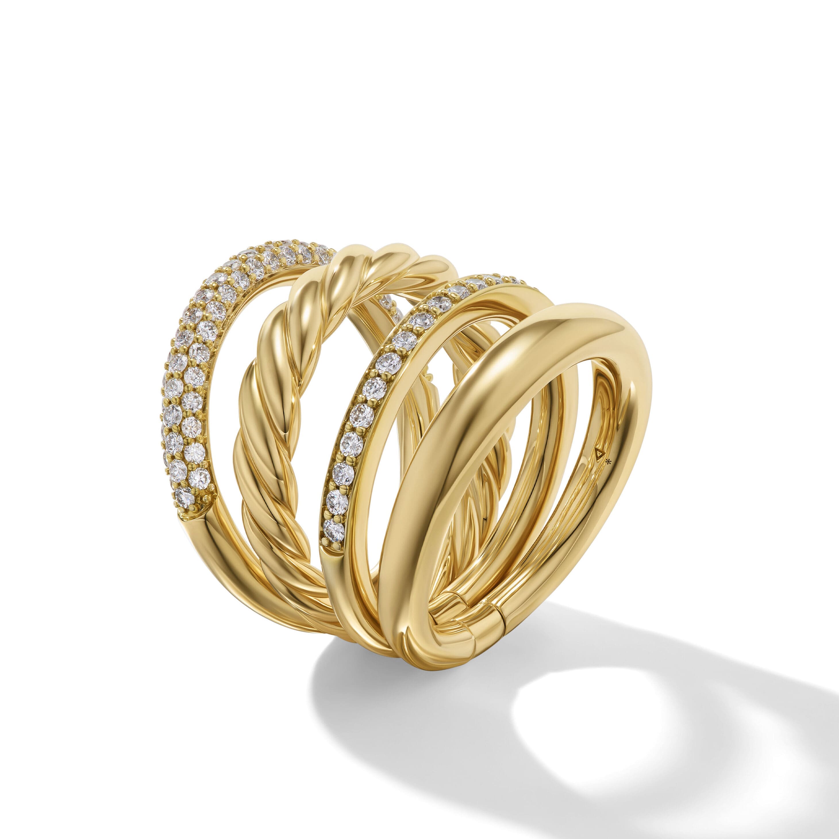 DY Mercer® Multi Row Ring in 18K Yellow Gold with Diamonds, 14mm