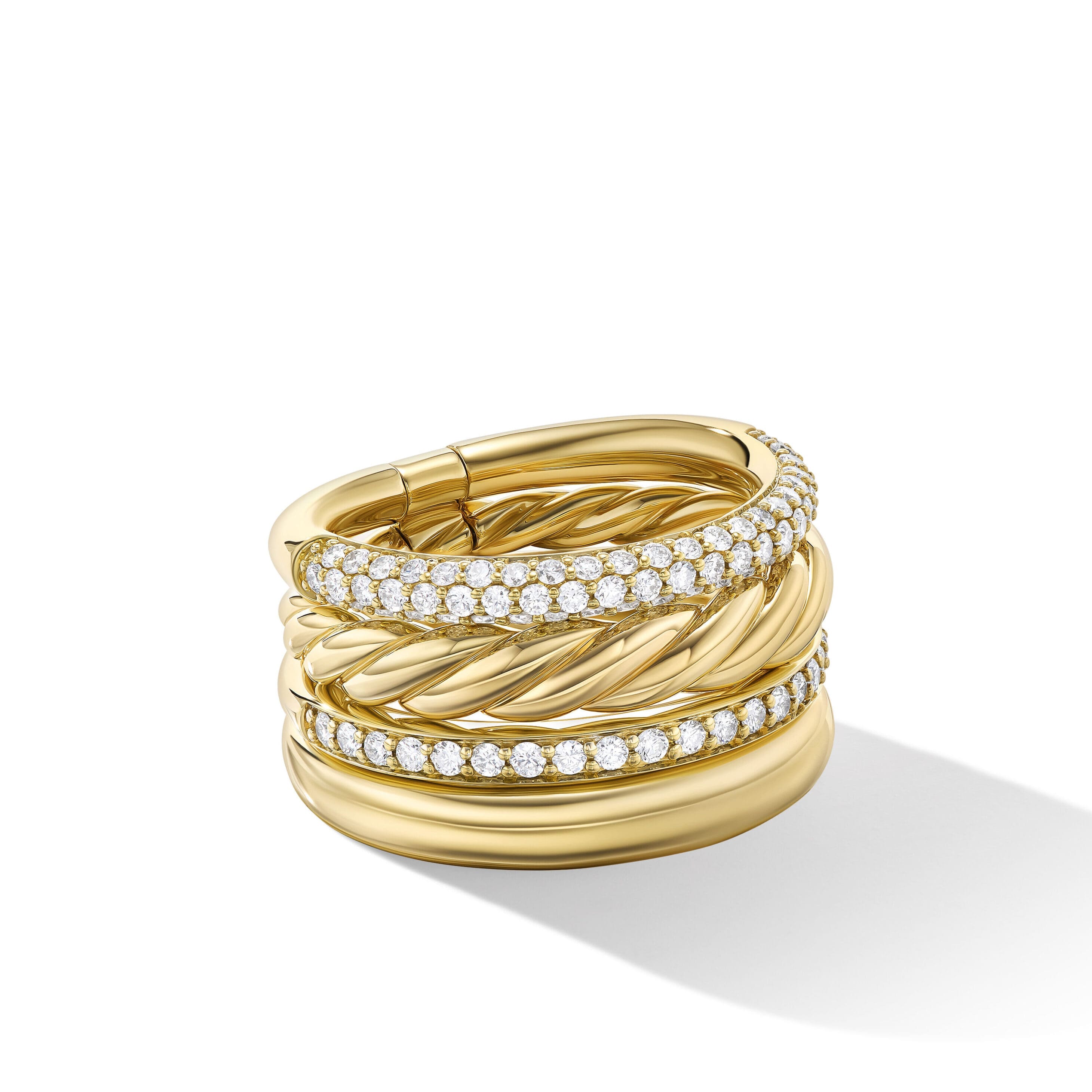 DY Mercer® Multi Row Ring in 18K Yellow Gold with Diamonds, 14mm