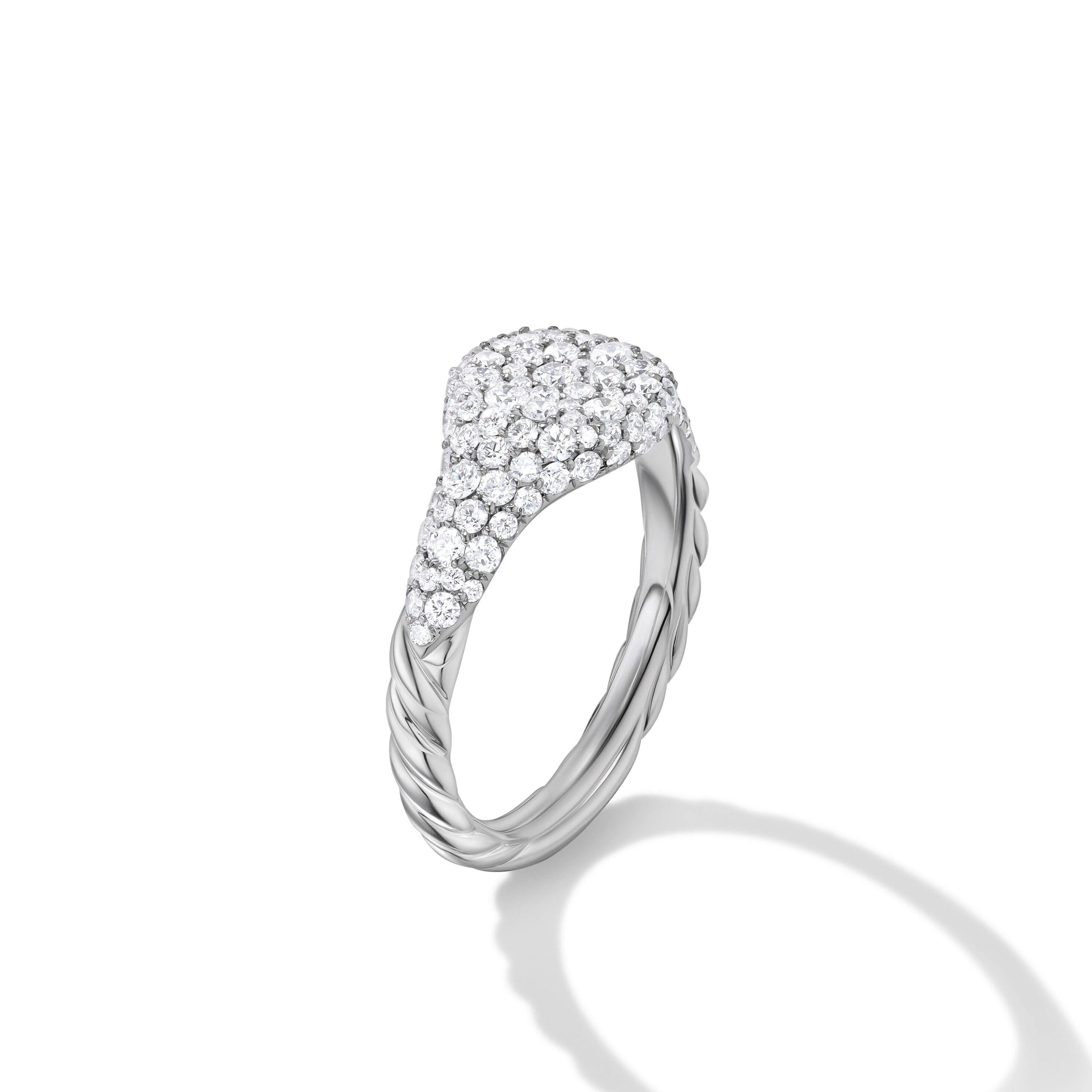 Petite Pavé Pinky Ring in 18K White Gold with Diamonds, 7mm