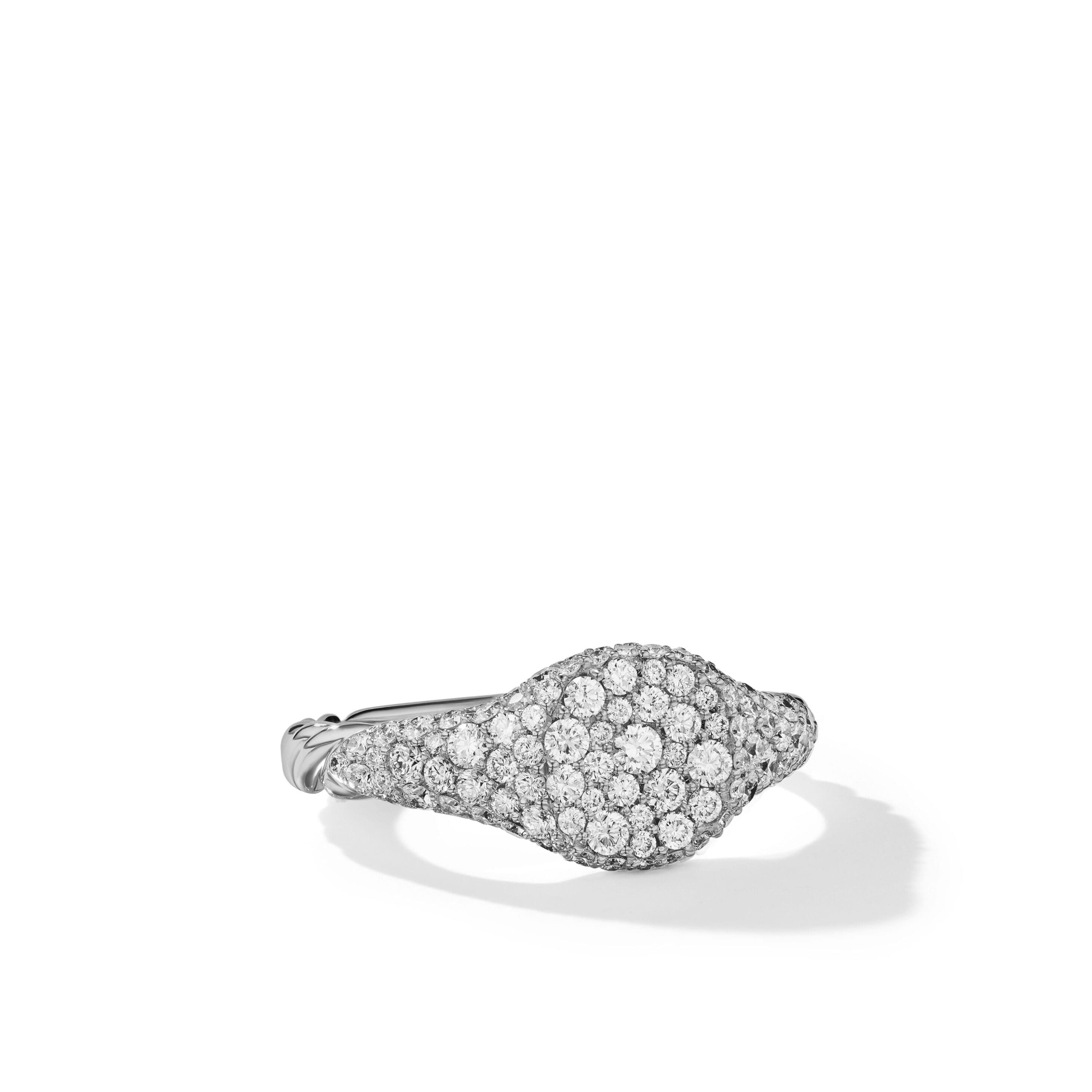 Petite Pavé Pinky Ring in 18K White Gold with Diamonds, 7mm