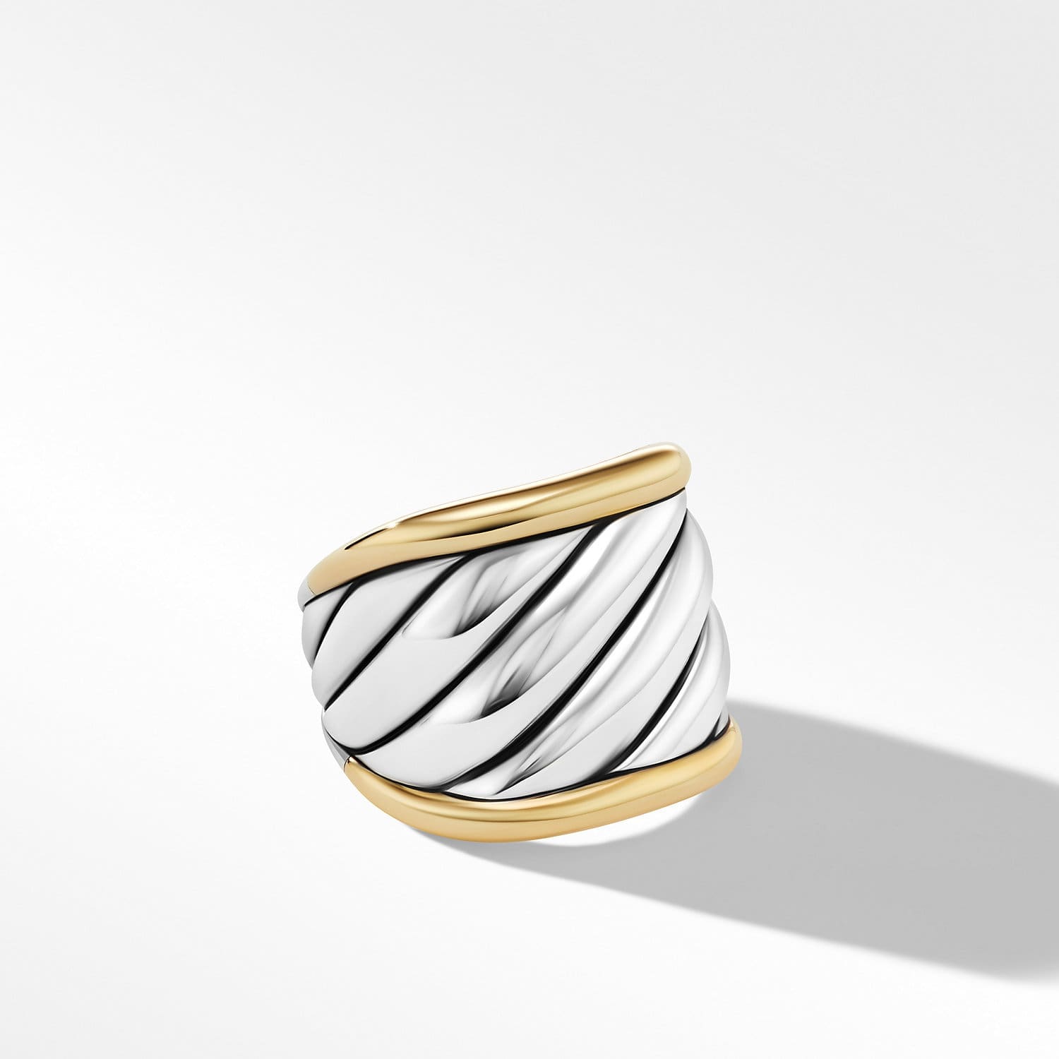 Sculpted Cable Saddle Ring in Sterling Silver with 18K Yellow Gold, 21mm