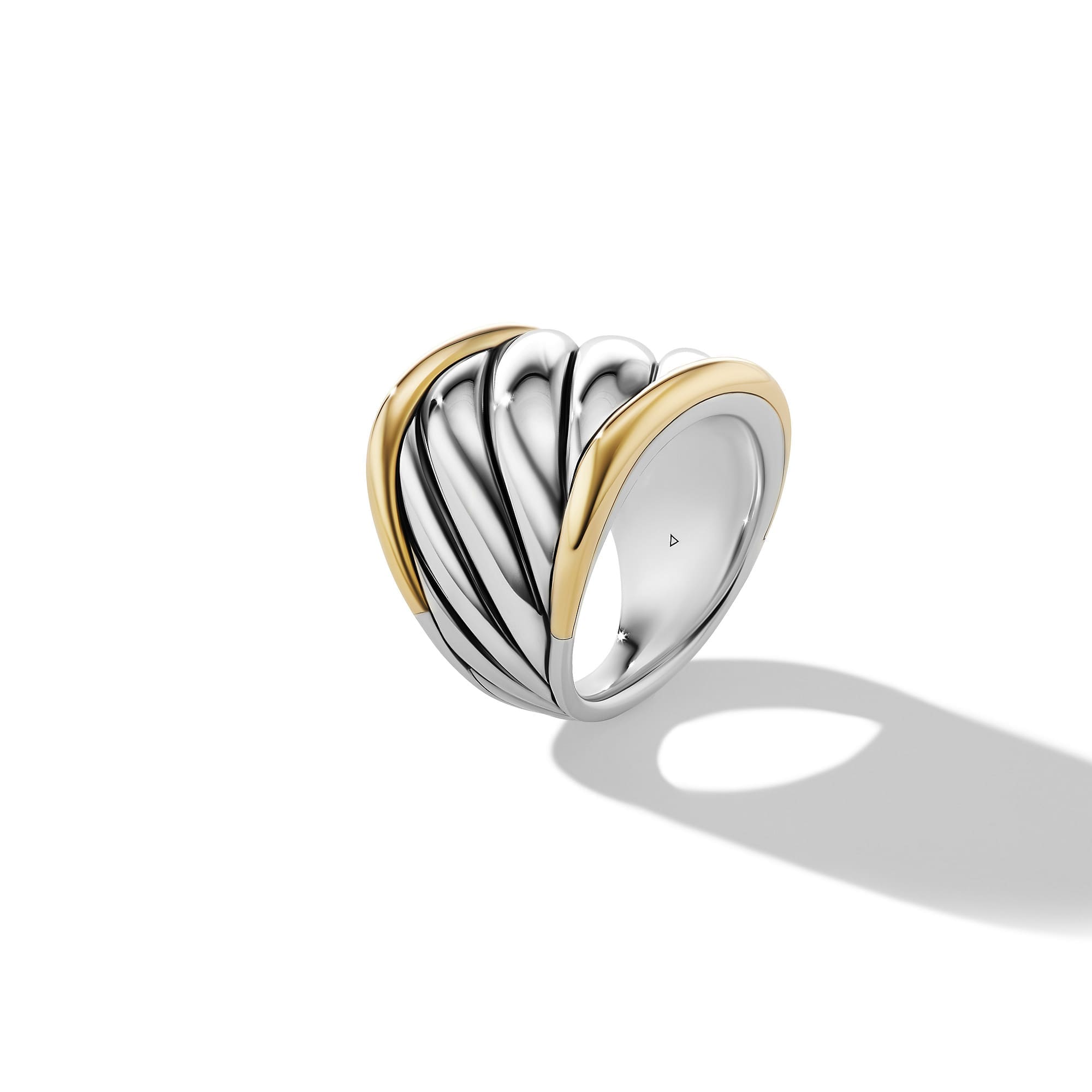 Sculpted Cable Saddle Ring in Sterling Silver with 18K Yellow Gold, 21mm