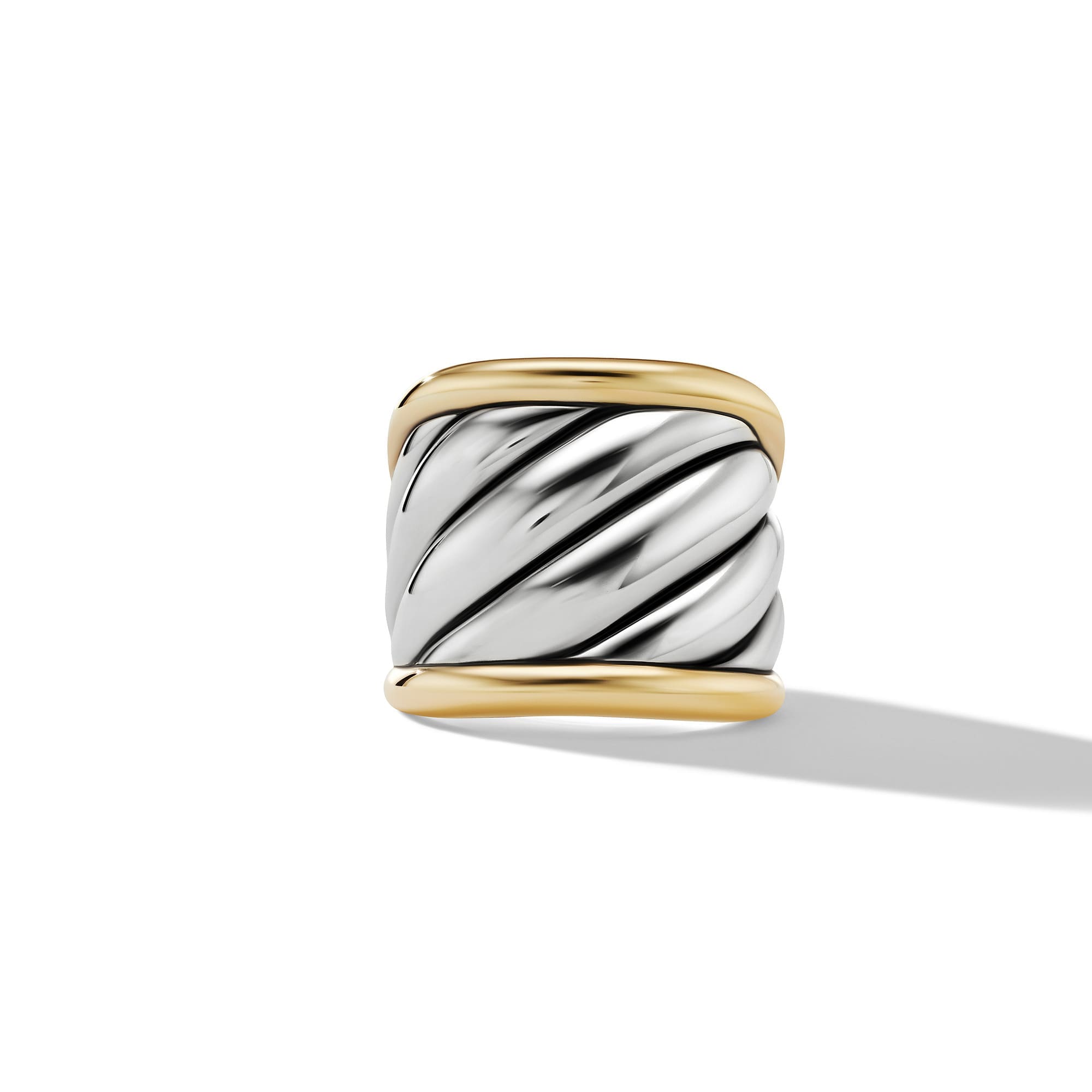 Sculpted Cable Saddle Ring in Sterling Silver with 18K Yellow Gold, 21mm