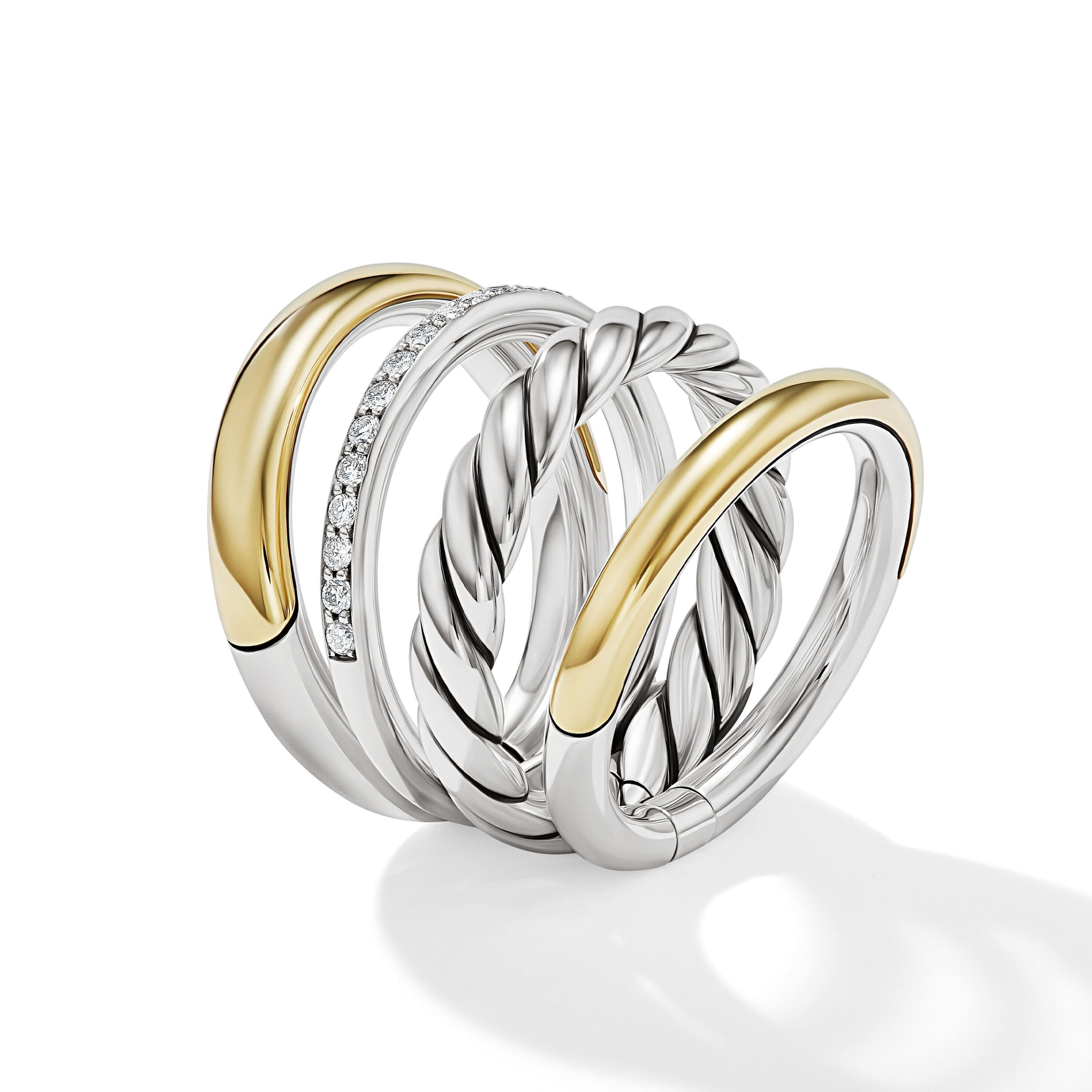 DY Mercer® Multi Row Ring in Sterling Silver with 18K Yellow Gold and Diamonds, 14mm