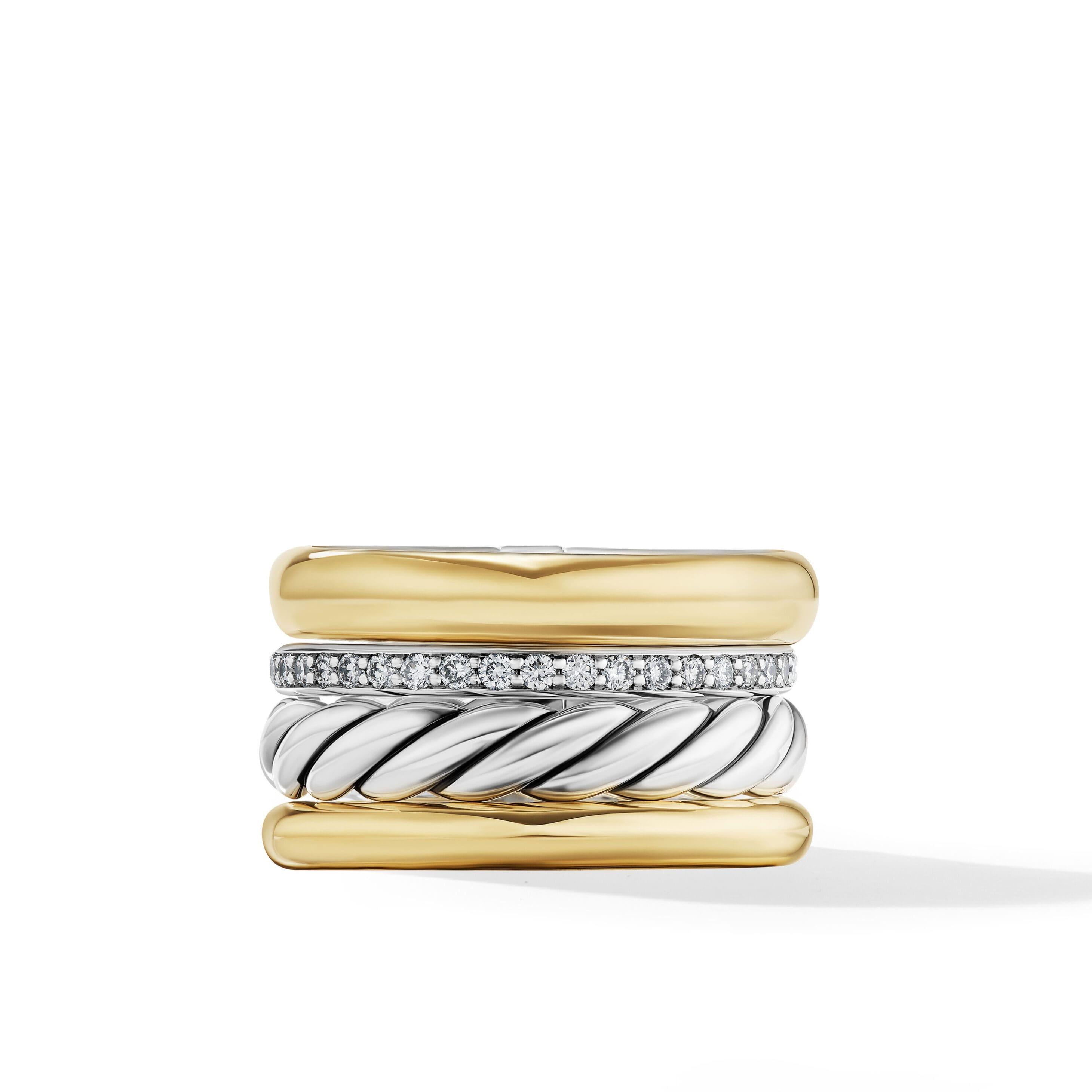DY Mercer® Multi Row Ring in Sterling Silver with 18K Yellow Gold and Diamonds, 14mm
