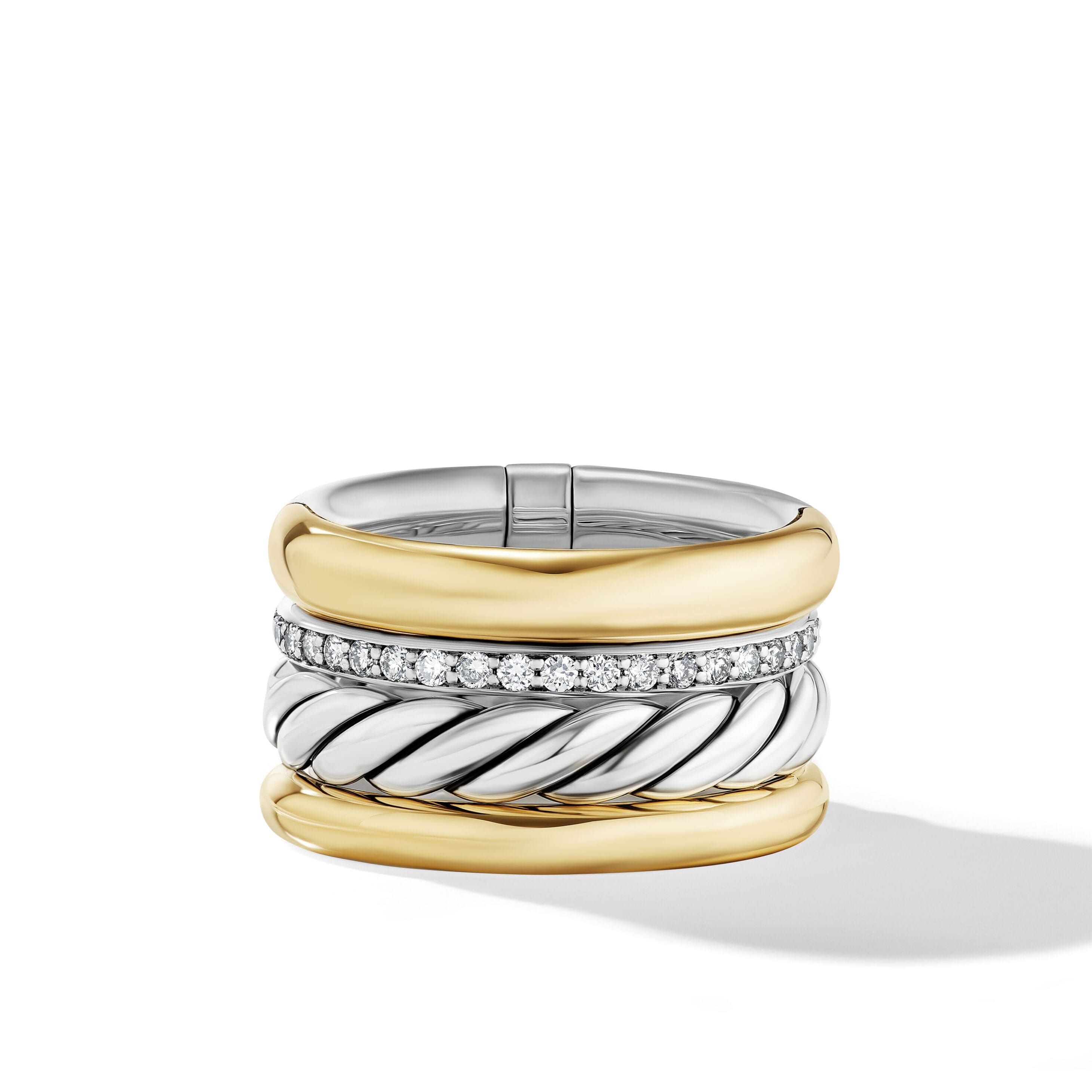 DY Mercer® Multi Row Ring in Sterling Silver with 18K Yellow Gold and Diamonds, 14mm