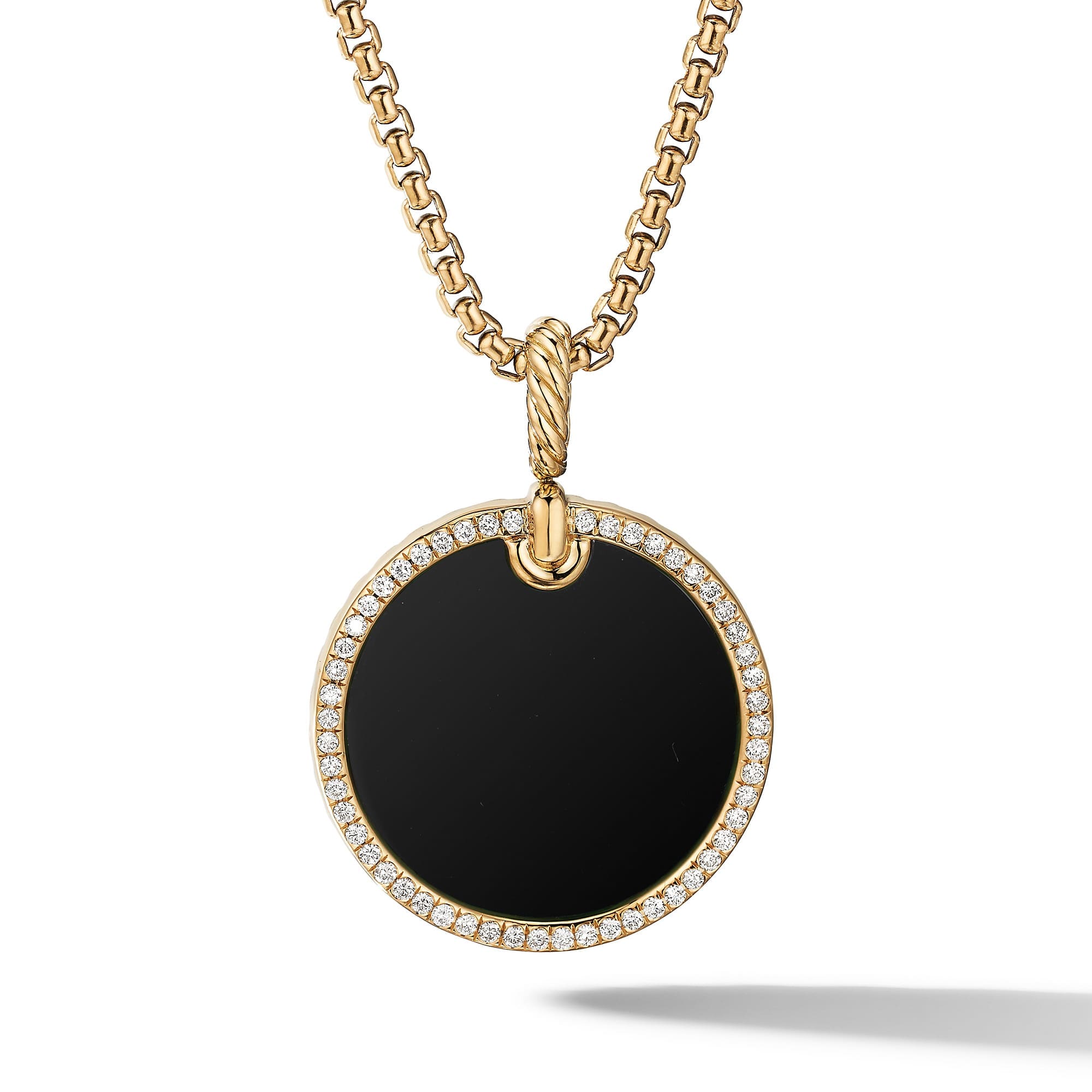 DY Elements® Disc Pendant in 18K Yellow Gold with Black Onyx and Diamond Rim, 24mm