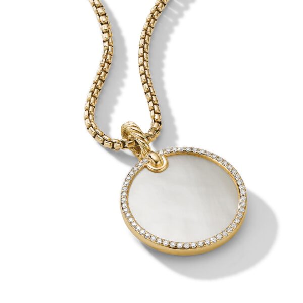 DY Elements® Disc Pendant in 18K Yellow Gold with Mother of Pearl and Pavé Diamond Rim - Image 2