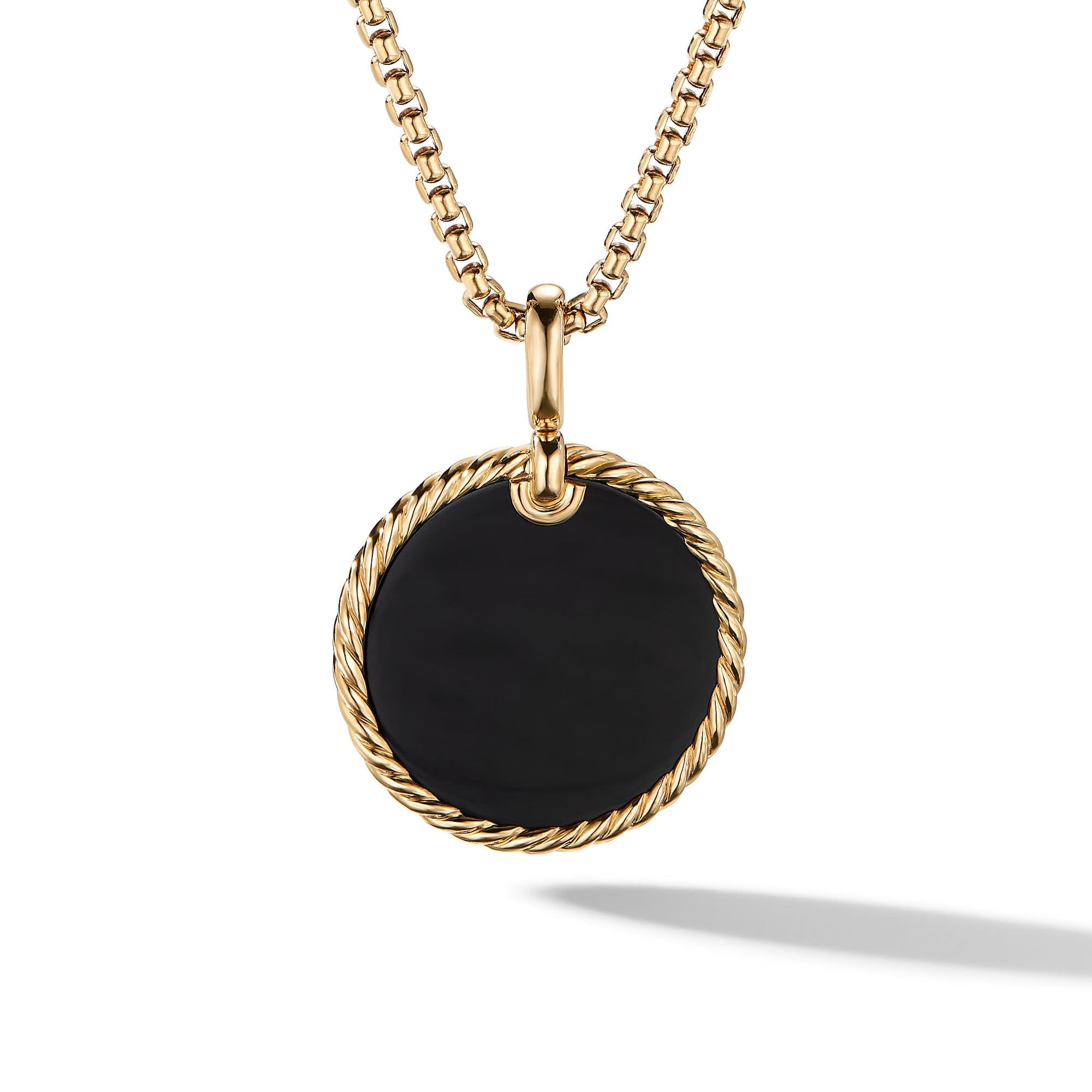 Small Cable Disc Amulet in 18K Yellow Gold with Black Onyx