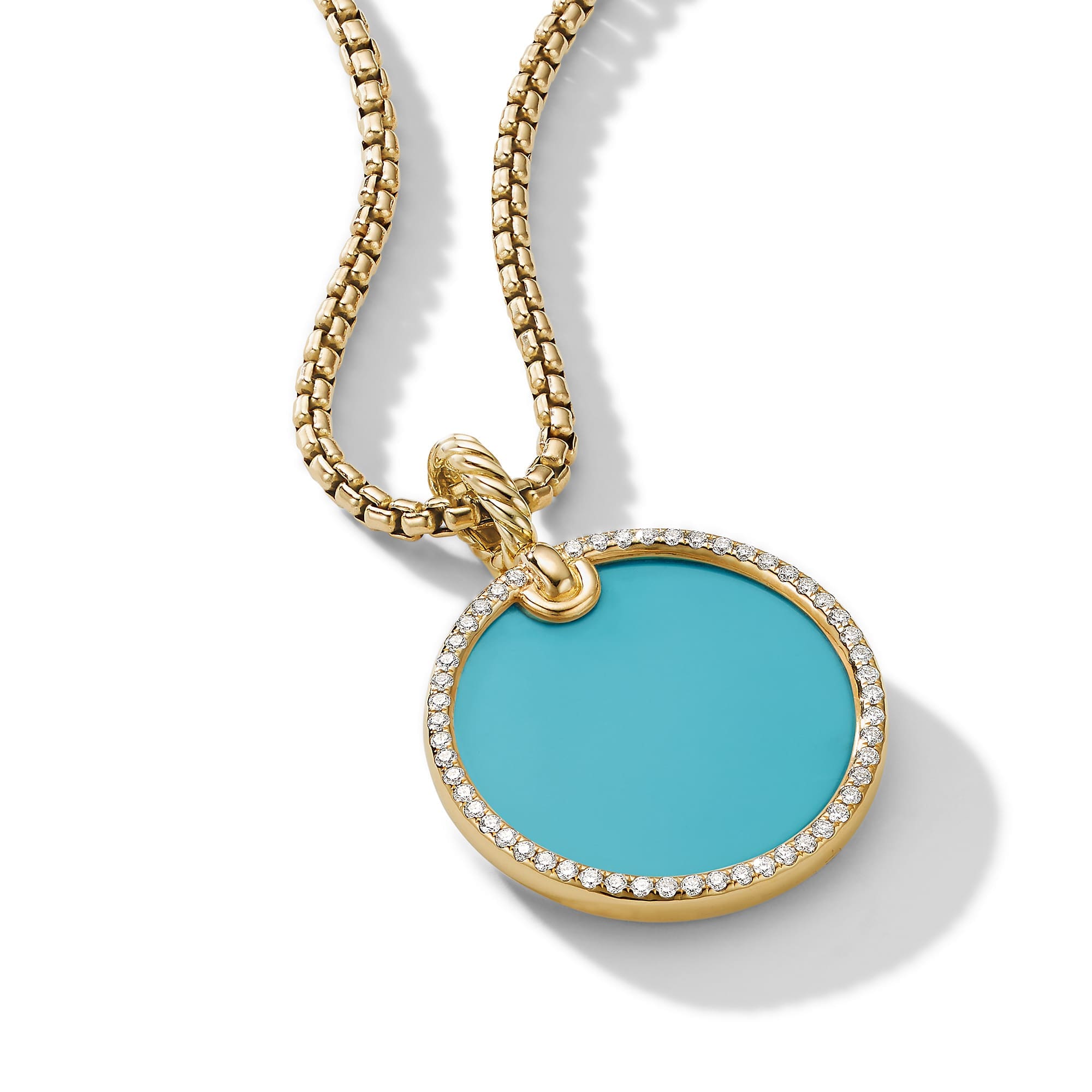 DY Elements® Disc Pendant in 18K Yellow Gold with Turquoise and Pavé Diamond Rim