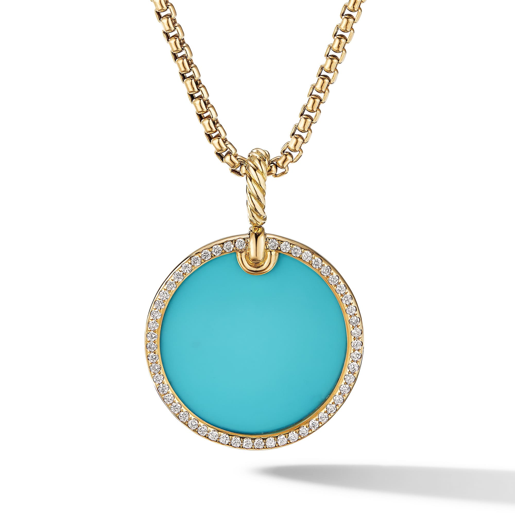 DY Elements® Disc Pendant in 18K Yellow Gold with Turquoise and Pavé Diamond Rim