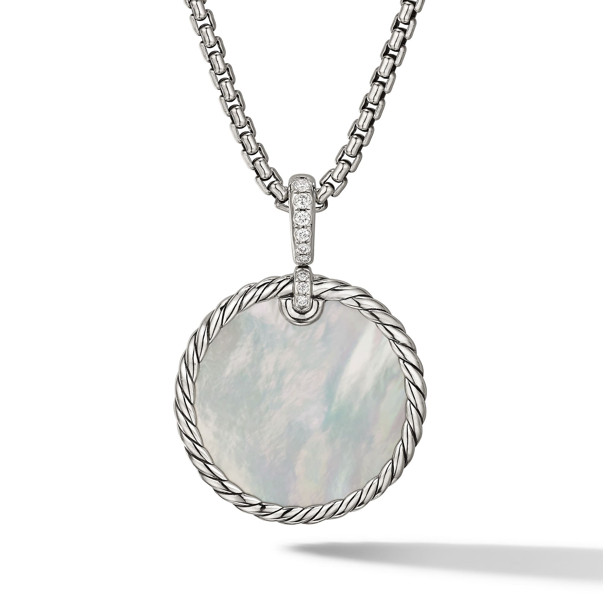 DY Elements® Reversible Disc Pendant in Sterling Silver with Turquoise Reversible to Mother of Pearl and Diamonds, 24mm