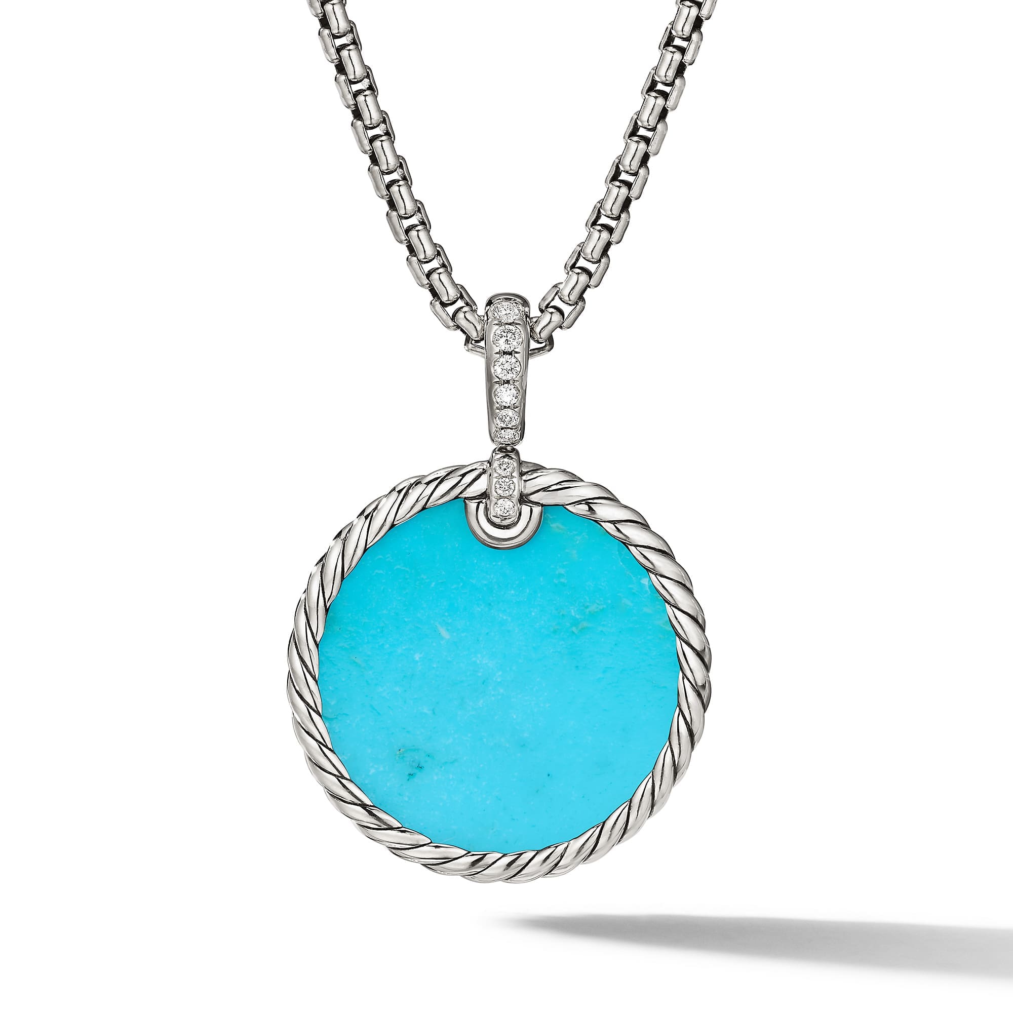 DY Elements® Reversible Disc Pendant in Sterling Silver with Turquoise Reversible to Mother of Pearl and Diamonds, 24mm