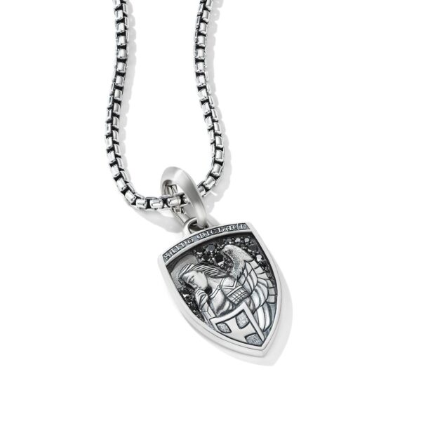 St. Michael Amulet in Sterling Silver with Black Diamonds, 26mm - Image 3