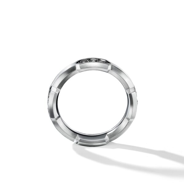 Hex Station Band Ring in Sterling Silver with Black Diamonds, 6mm - Image 2
