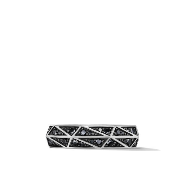 Torqued Faceted Band Ring in Sterling Silver with Pavé Black Diamonds - Image 3