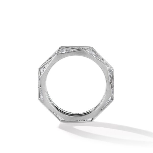 Torqued Faceted Band Ring in Sterling Silver with Diamonds, 6mm - Image 2