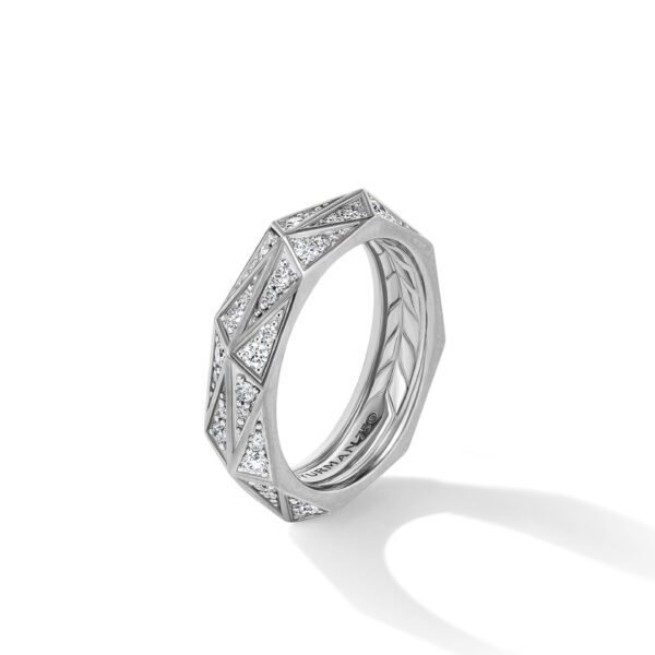 Torqued Faceted Band Ring in Sterling Silver with Diamonds, 6mm - Image 4